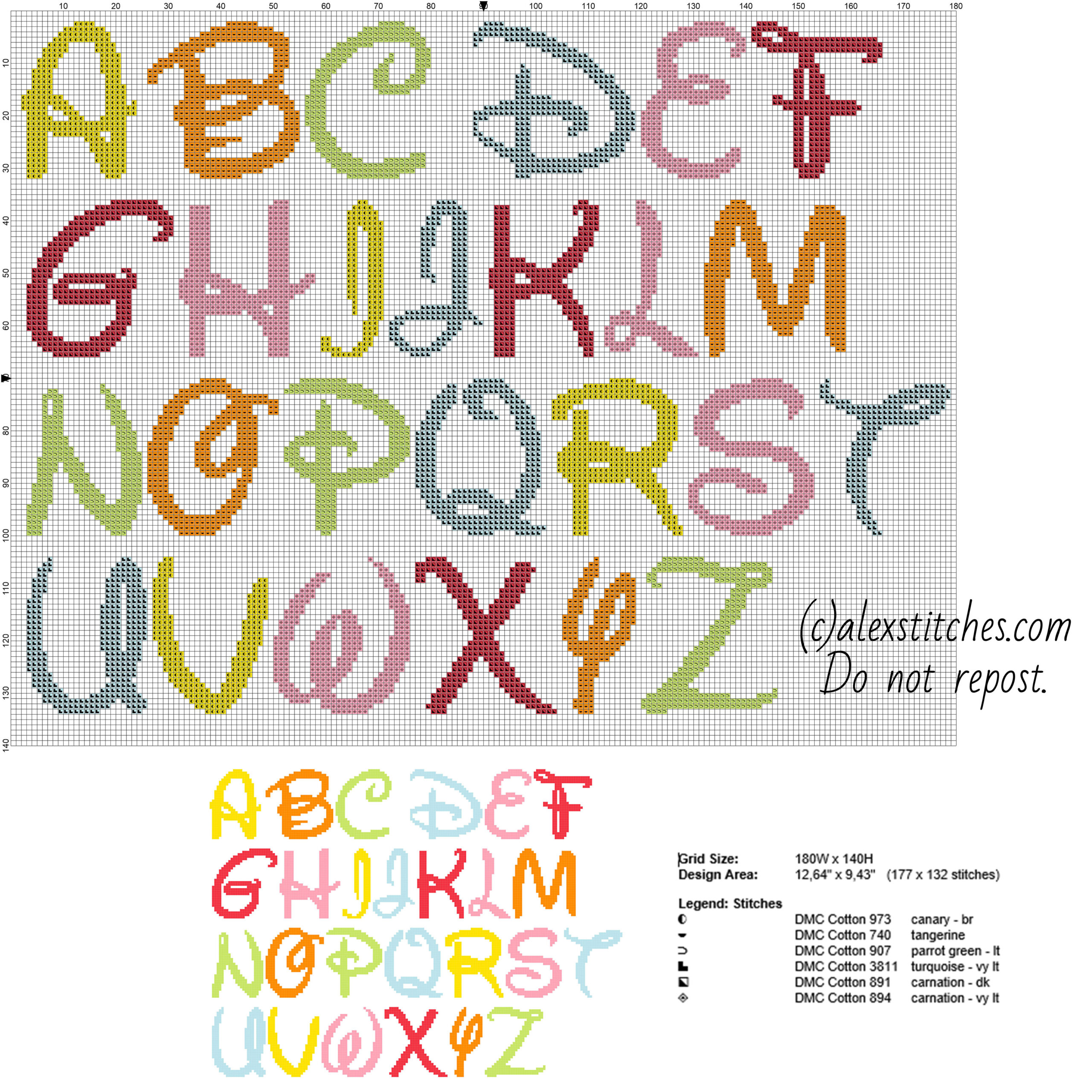 Disney Colored Font Letters Cross Stitch Free Alphabet