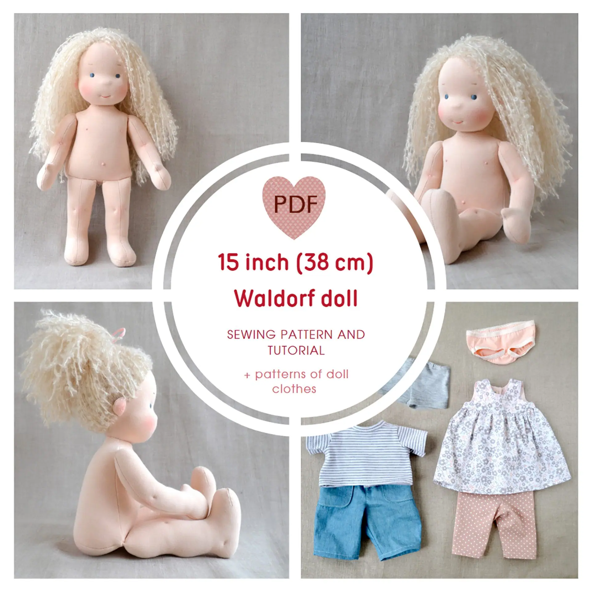 Diy Waldorf Doll 15 Inch 38 Cm Tall Pdf Pattern And Tutorial Patterns Of Doll Clothes As Bonus