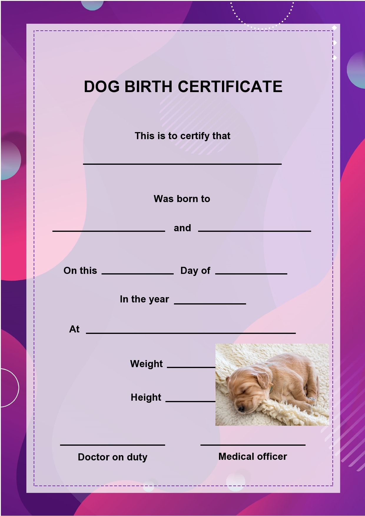 Dog Birth Certificate