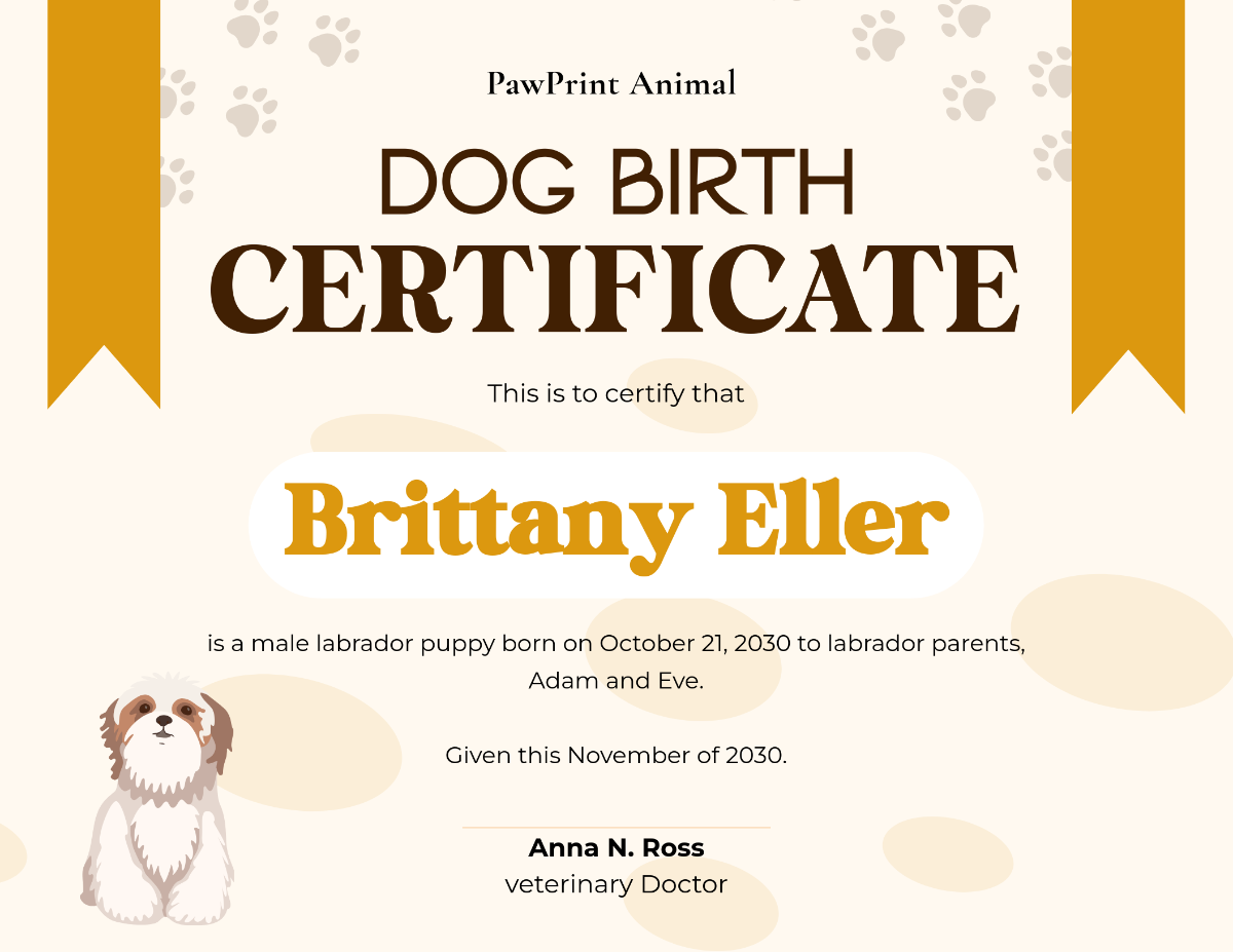 Dog Birth Certificate