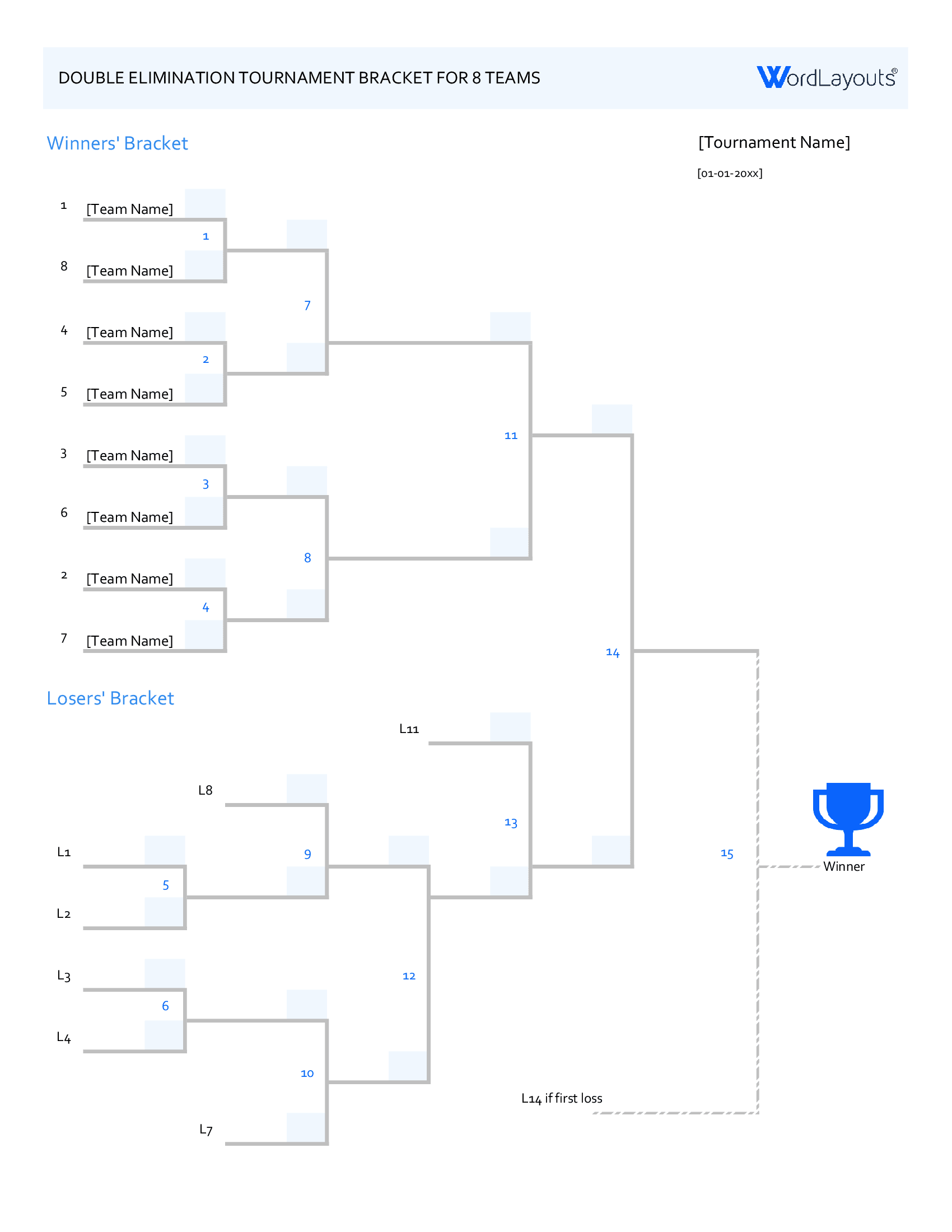 free printable 8 team double elimination bracket