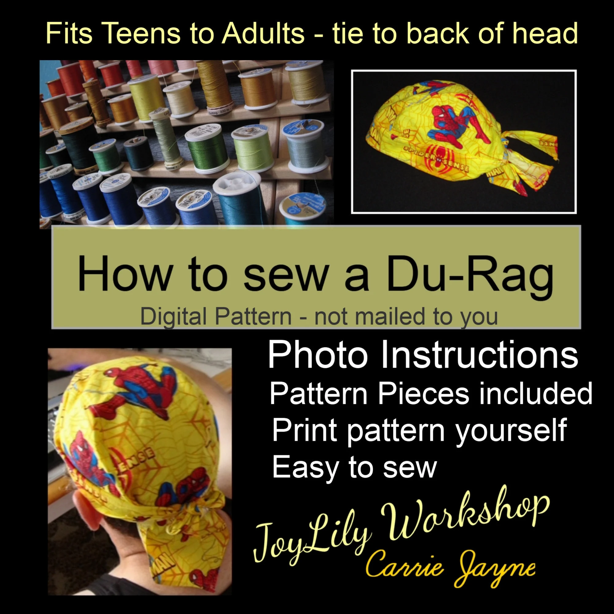 Du Rag Sewing Pattern Photo Instructions