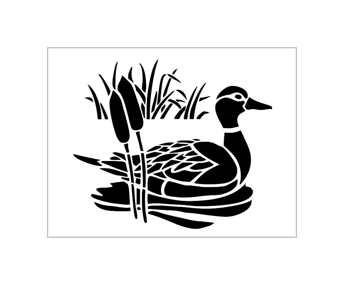 Duck On Pond Stencil Mallard Lake Reeds Duck On Pond Stencil Mallard Lake Reeds