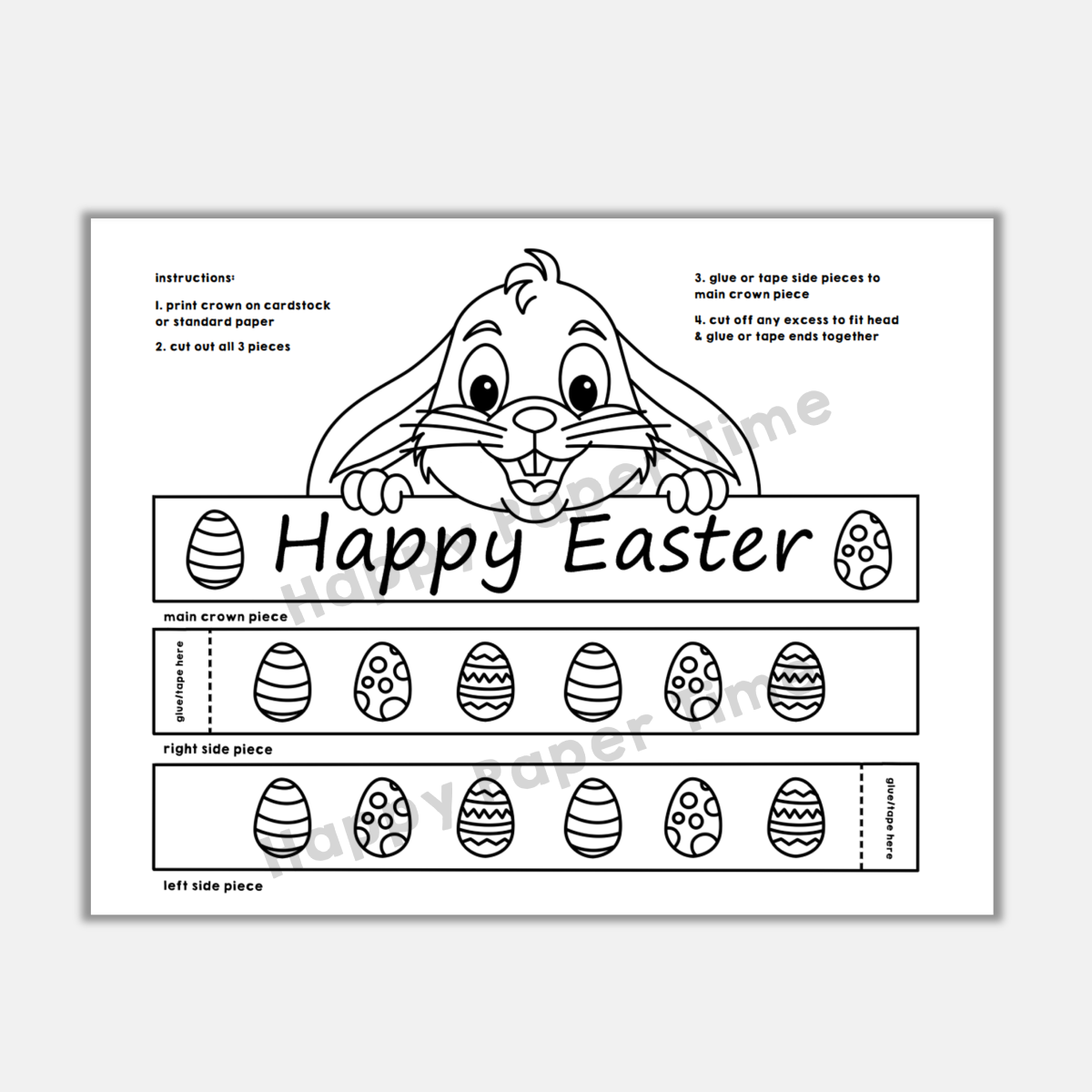 Easter Bunny Paper Crown Headband Printable Coloring Craft Activity