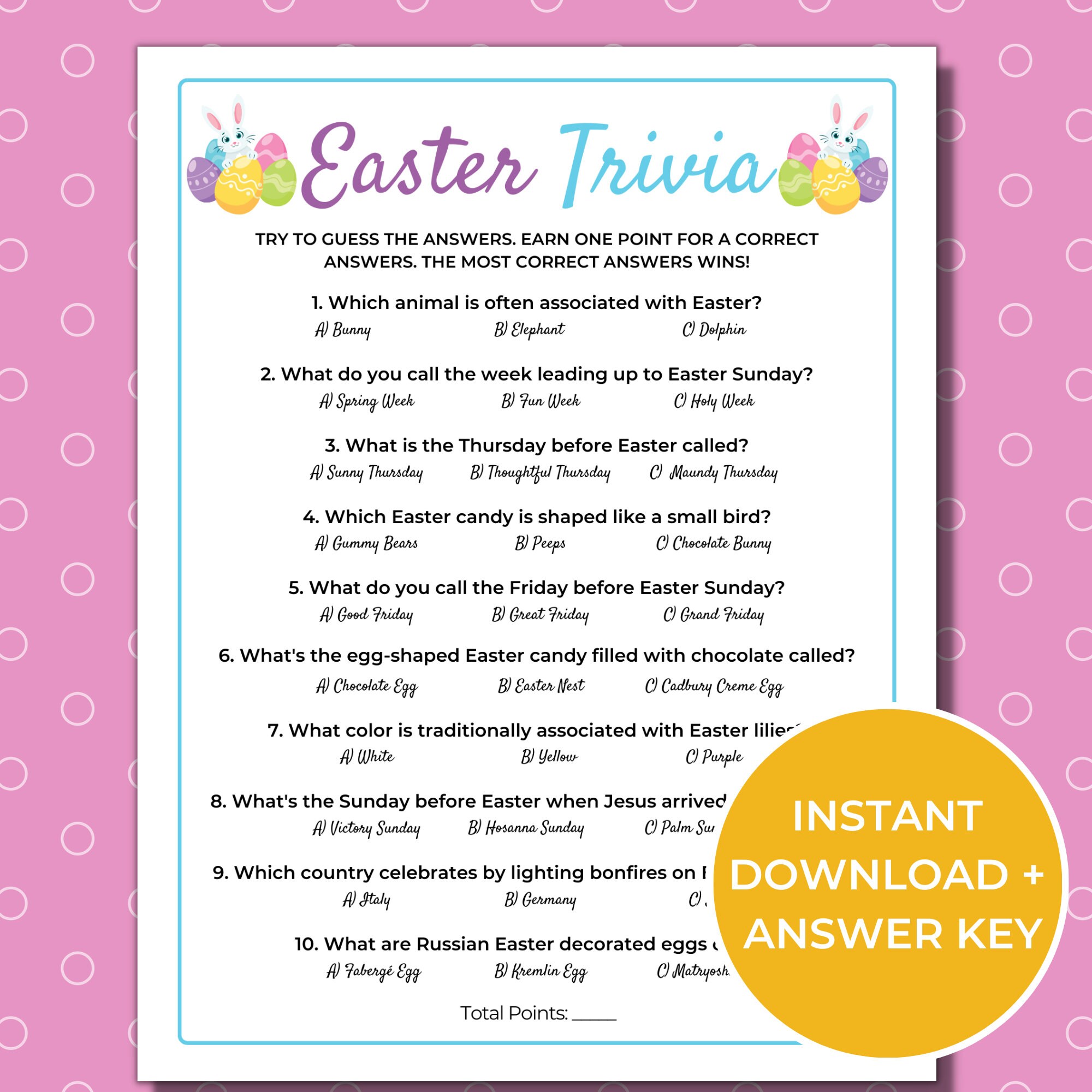 Easter Trivia Game Printable Easter