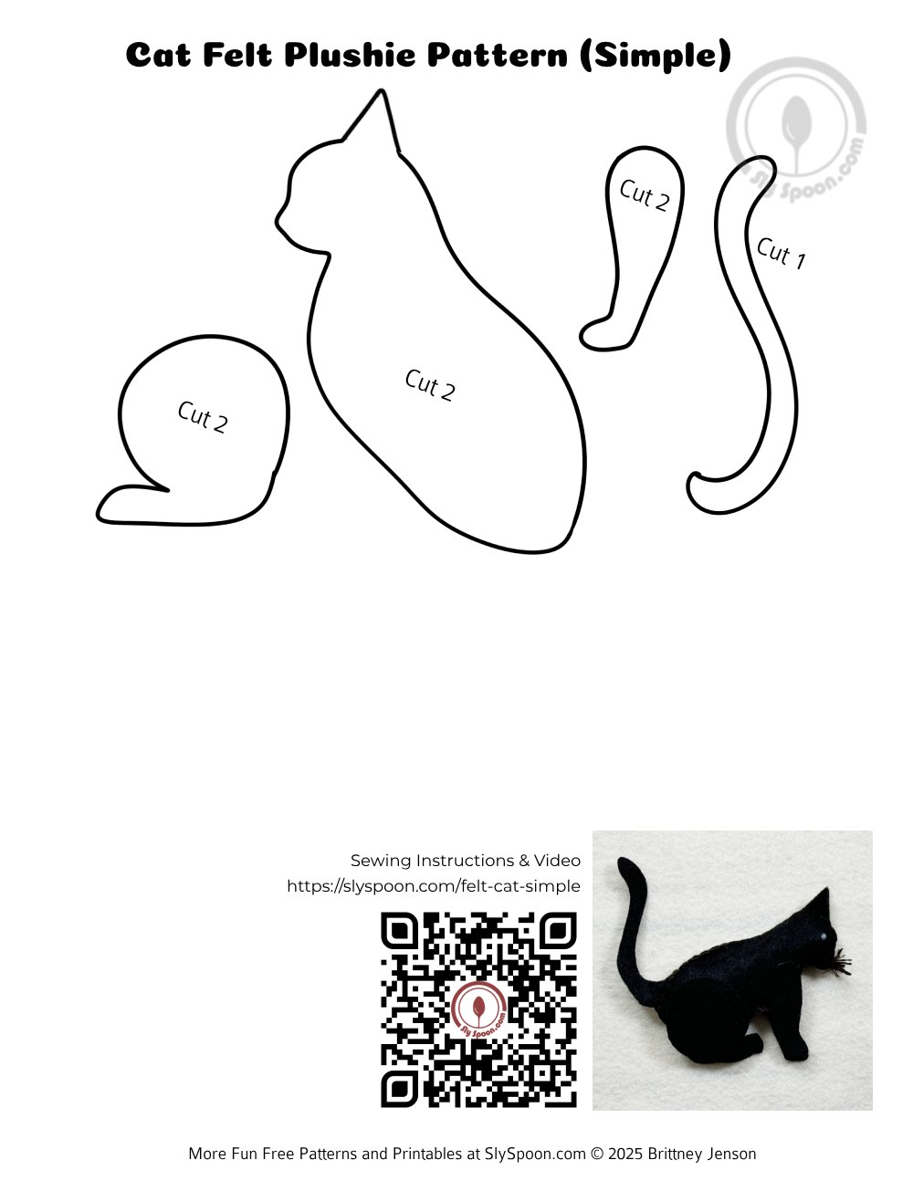 Easy Felt Cat Kitten Free Hand Sewing Pattern For Beginners