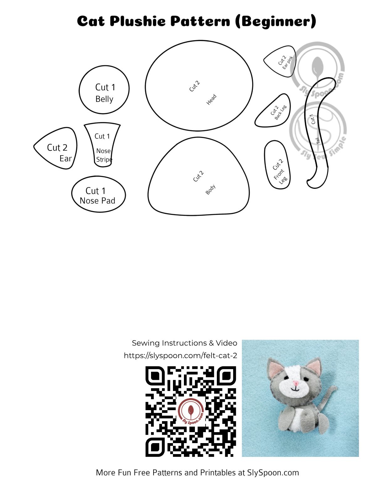 Easy Felt Cat Plushie Free Pattern For Kids