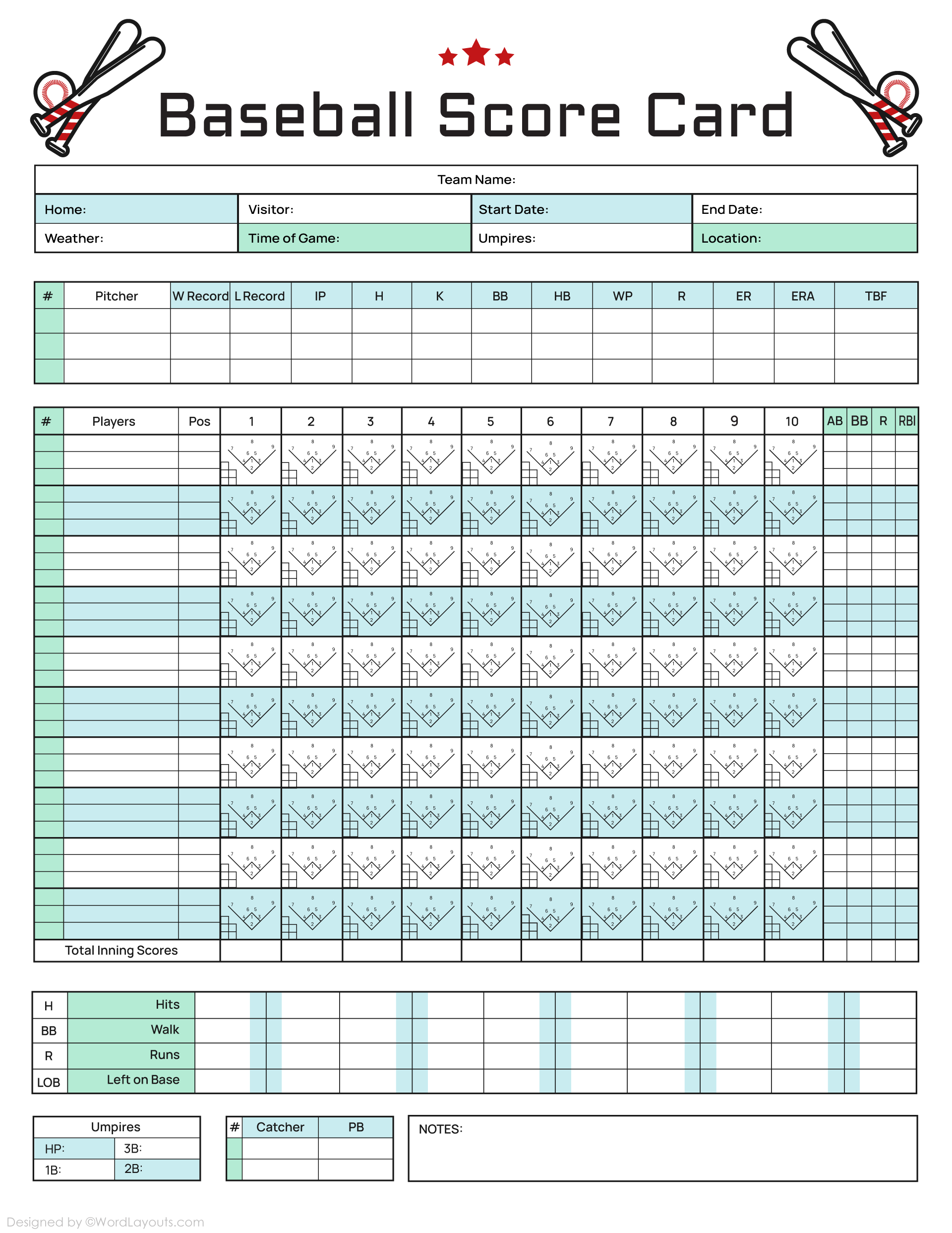 Editable Baseball Scorekeeping Sheet Template Editable Baseball Scorekeeping Sheet Template