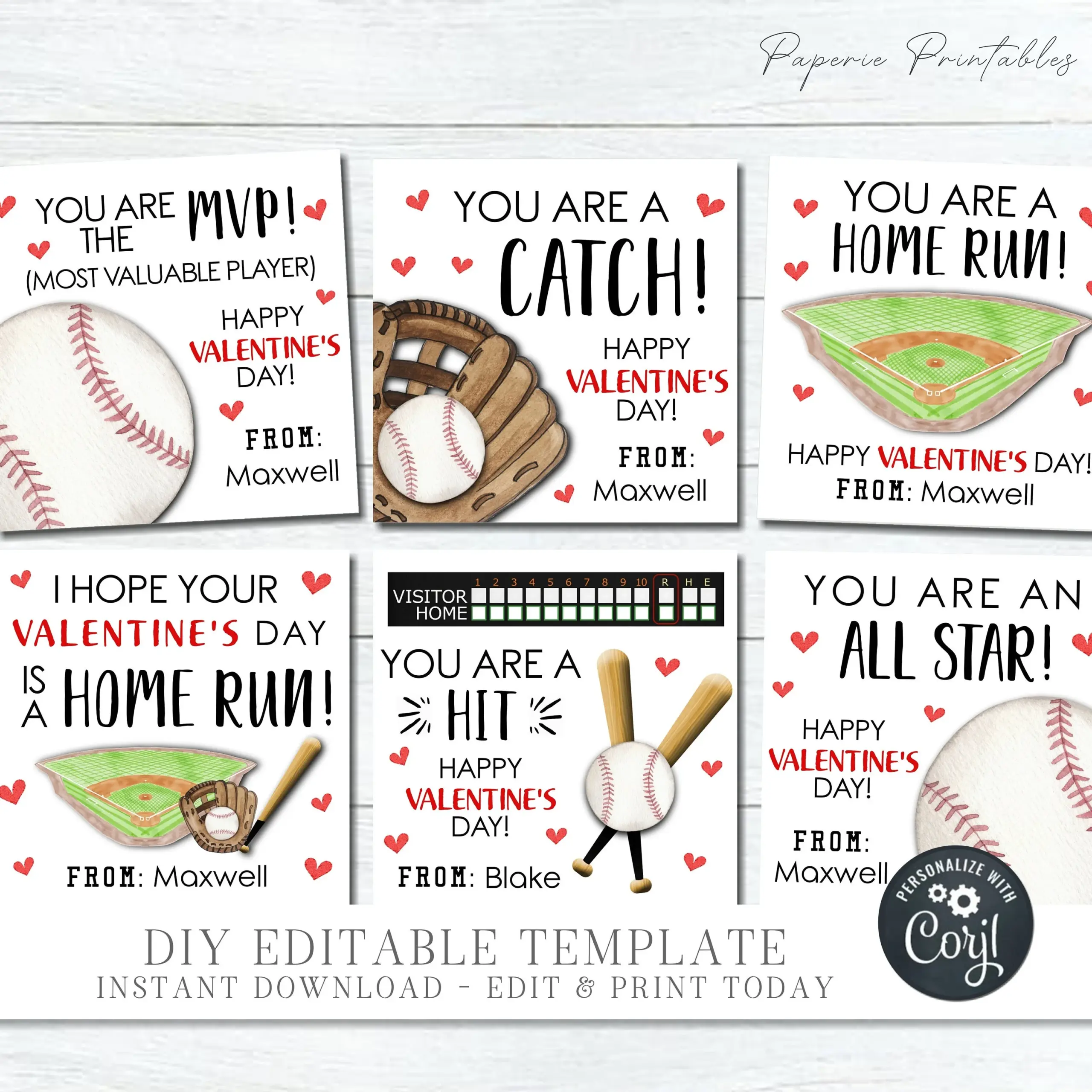 Editable Baseball Valentine Cards Diy