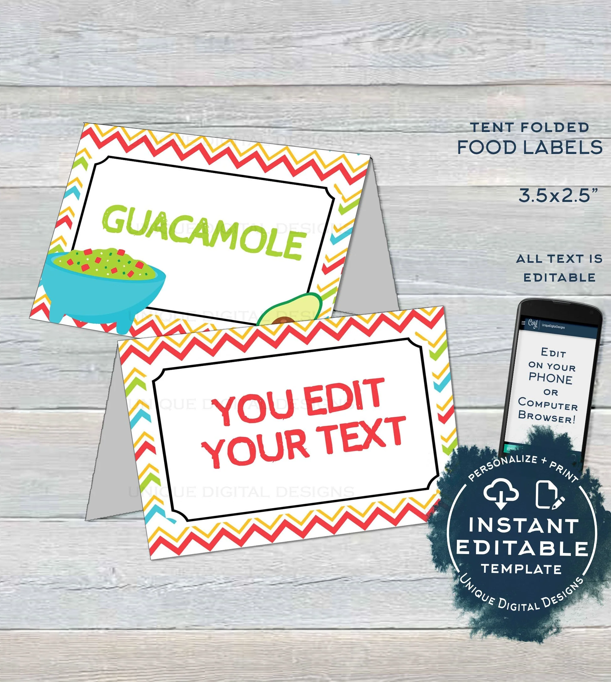 Editable Cinco De Mayo Food Cards Salsa Guacamole Food Label Birthday Fiesta Theme Mexican Food Tent Decoration Printable Instant Download 1561