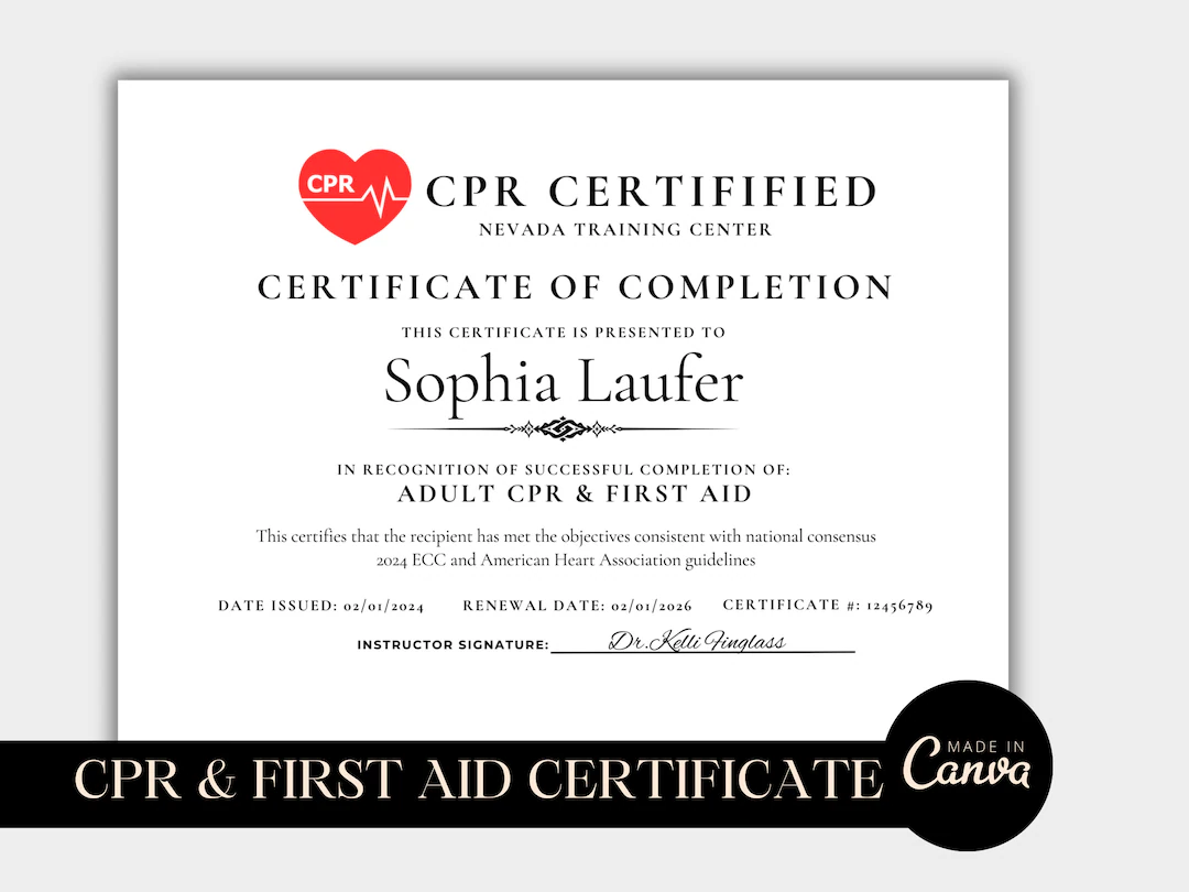 Editable Cpr First Aid Certificate