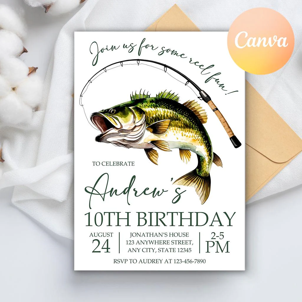 Editable Fishing Birthday Invitation