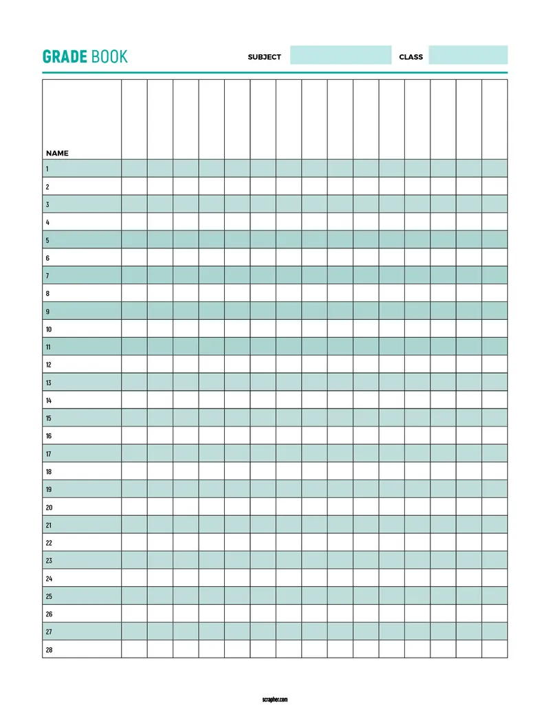 Editable Gradebook Template