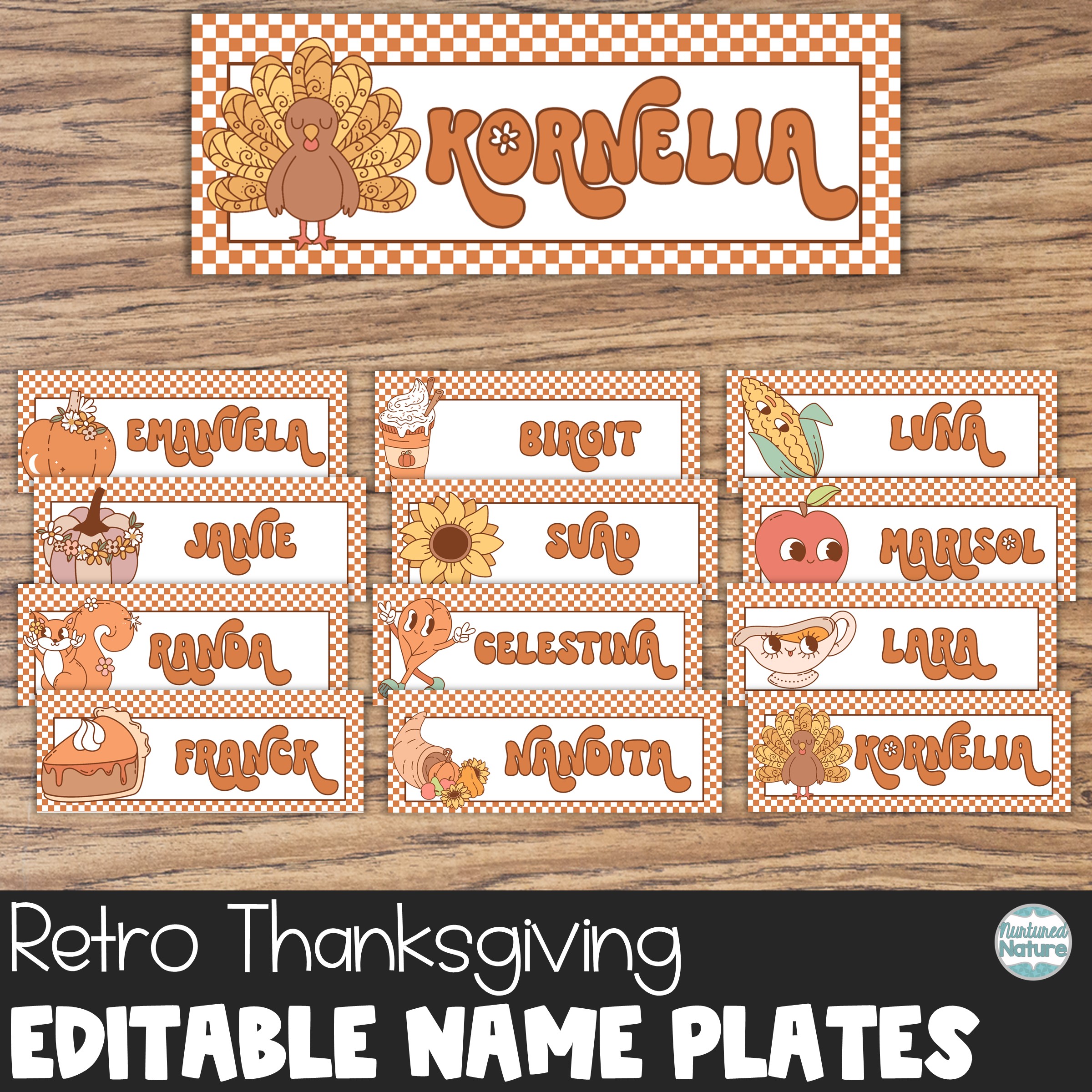 Editable Name Plates Retro Halloween Name Tags For Desks