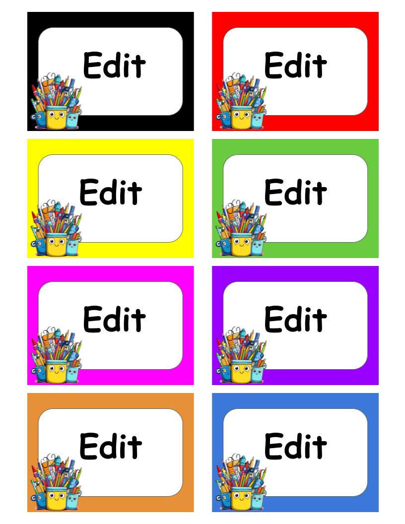Editable Name Tags Locker Labels Book Bin Cubby Apple Black White Customizable