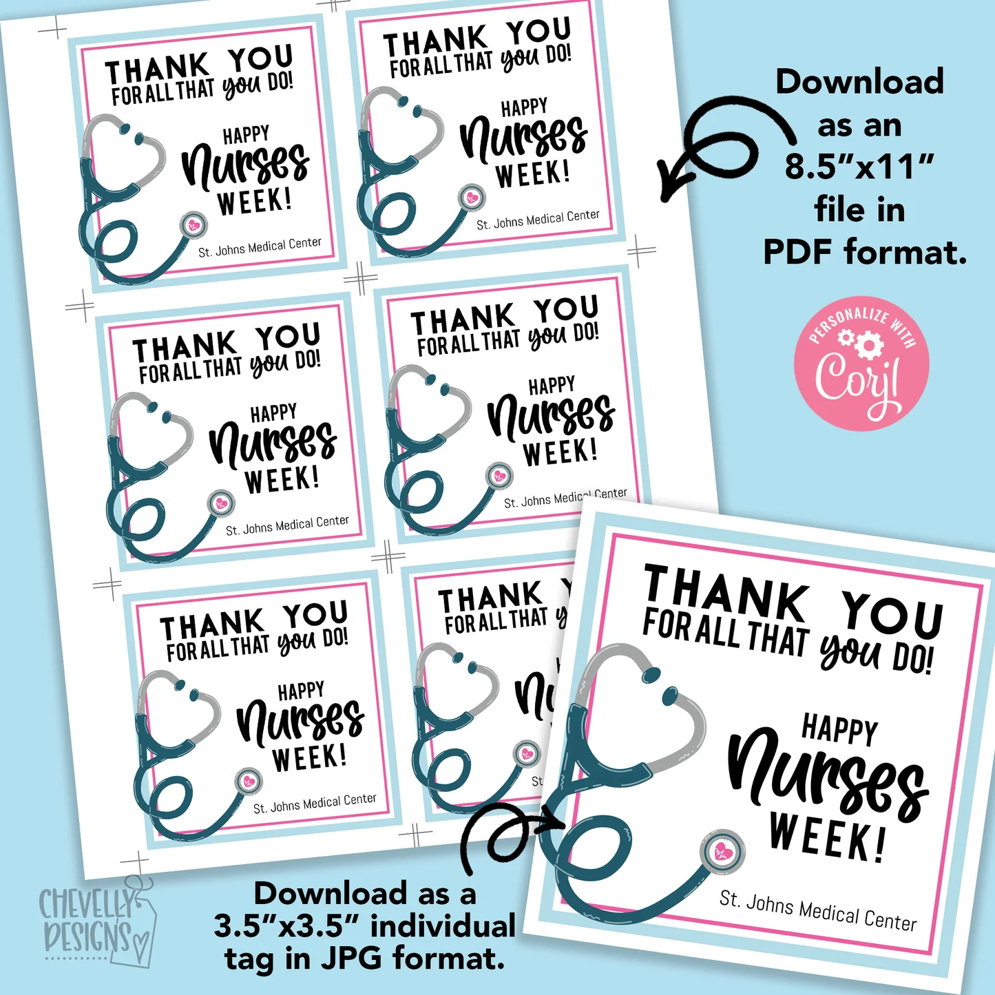 Editable Nurses Week Nurse Appreciation Gift Tags Printable Digital File