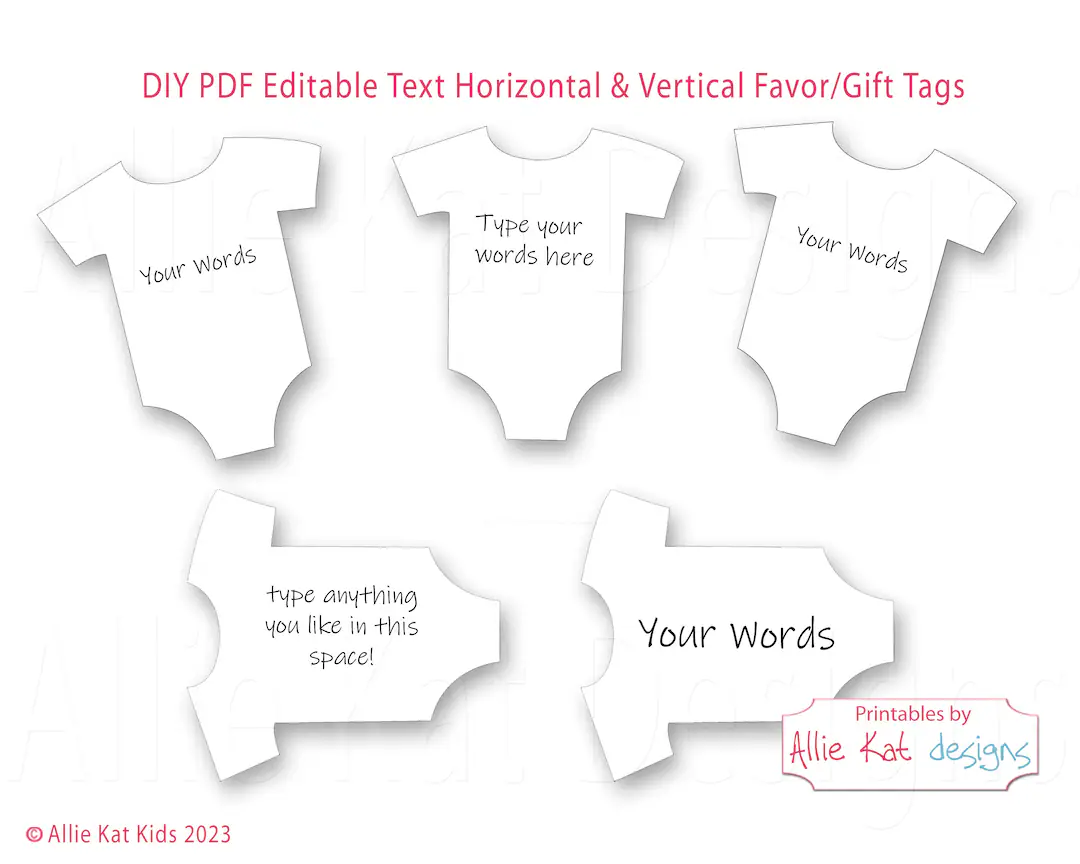 Editable Onesie Gift Tag Favor Tag Editable Onesie Gift Tag Favor Tag