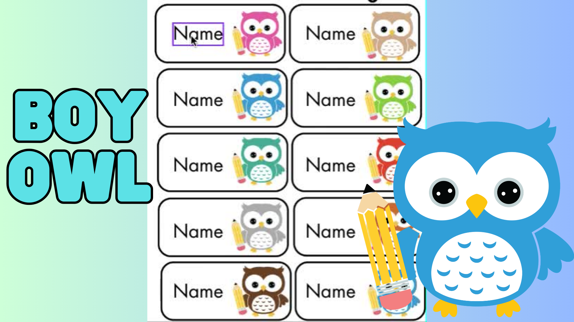 Editable Owl Name Tags
