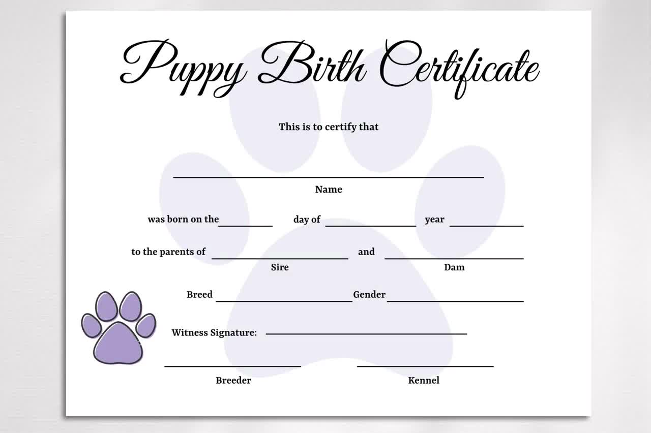 Editable Puppy Birth Certificate