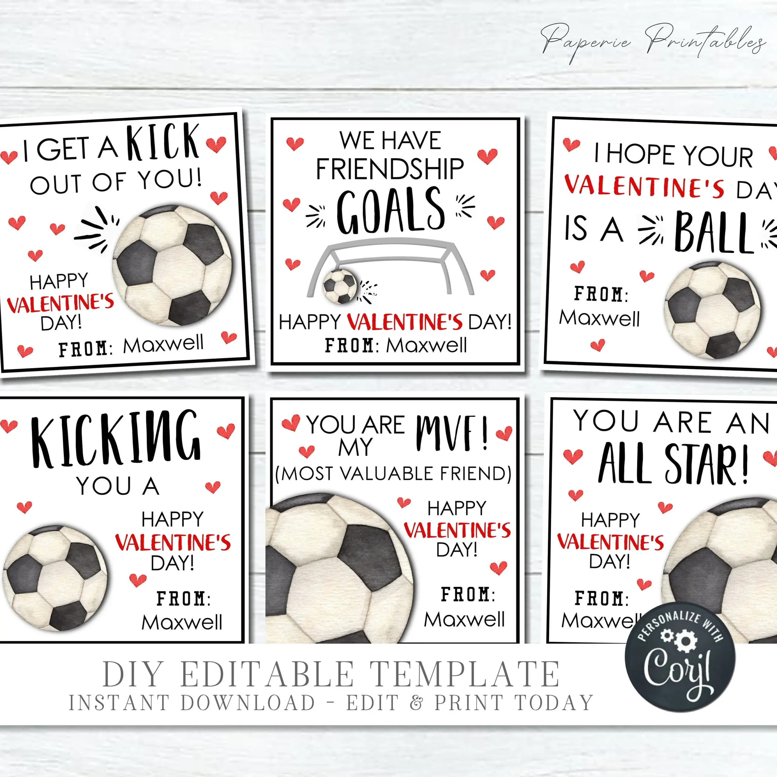 Editable Soccer Valentine Cards Kids