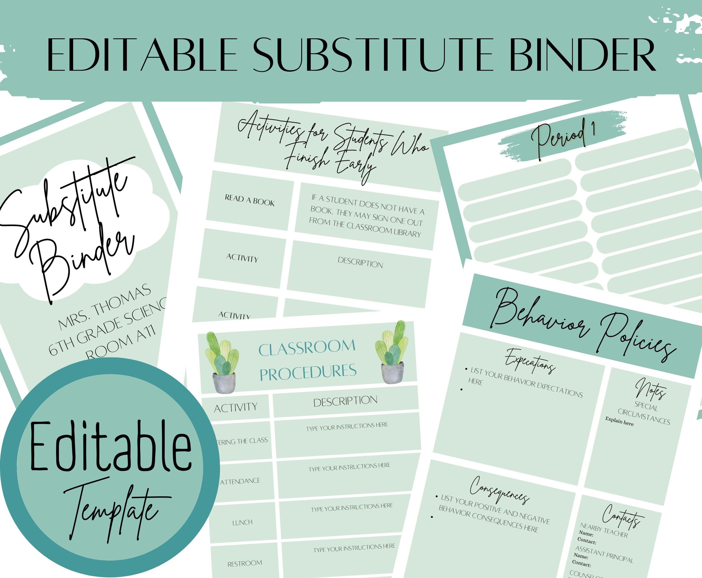 free substitute teacher binder printables