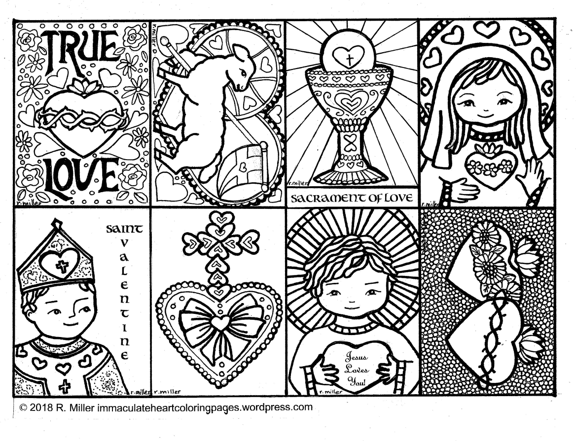 Eight Valentines To Color