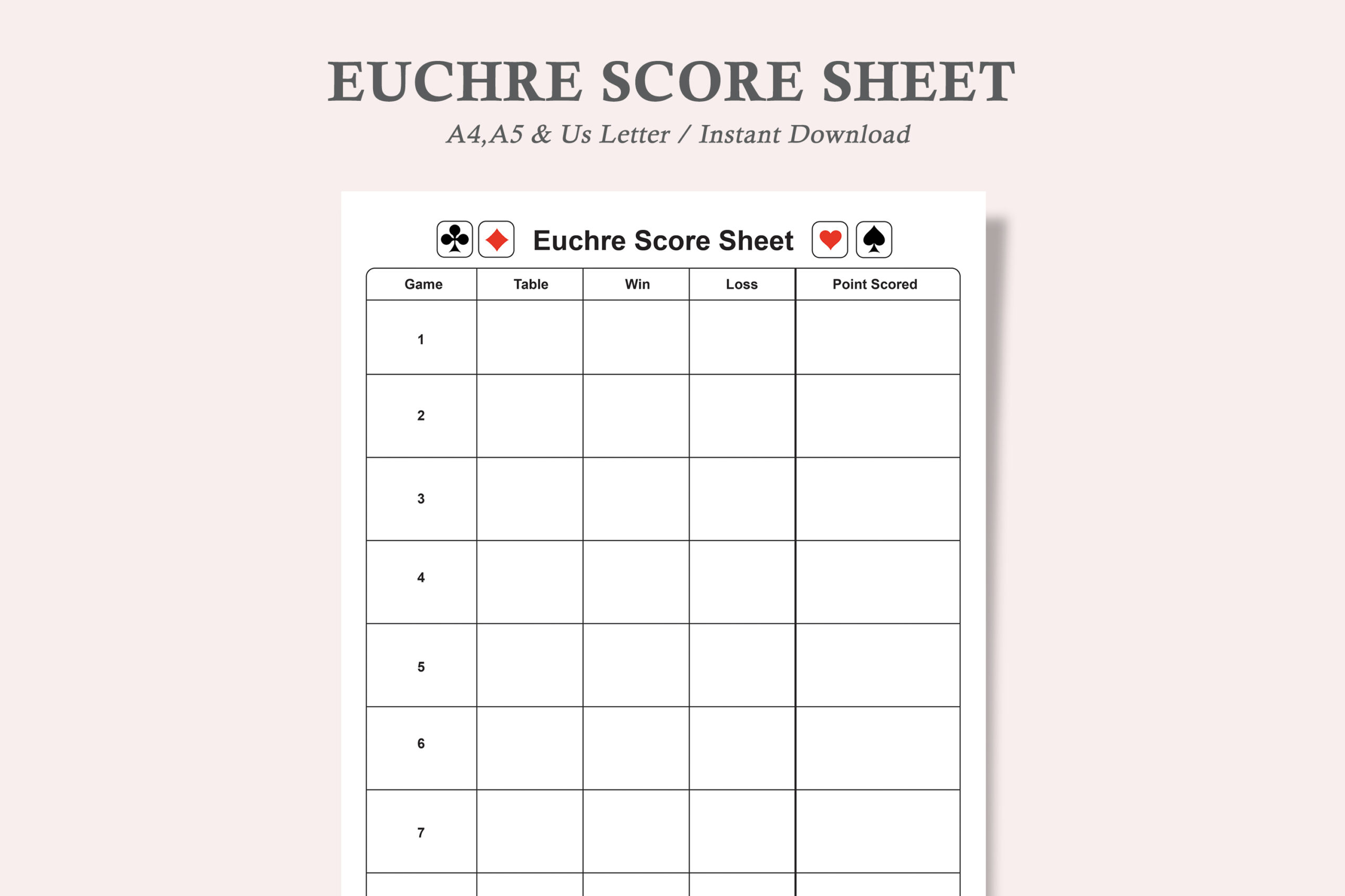 Euchre Score Sheeteuchre Score Card