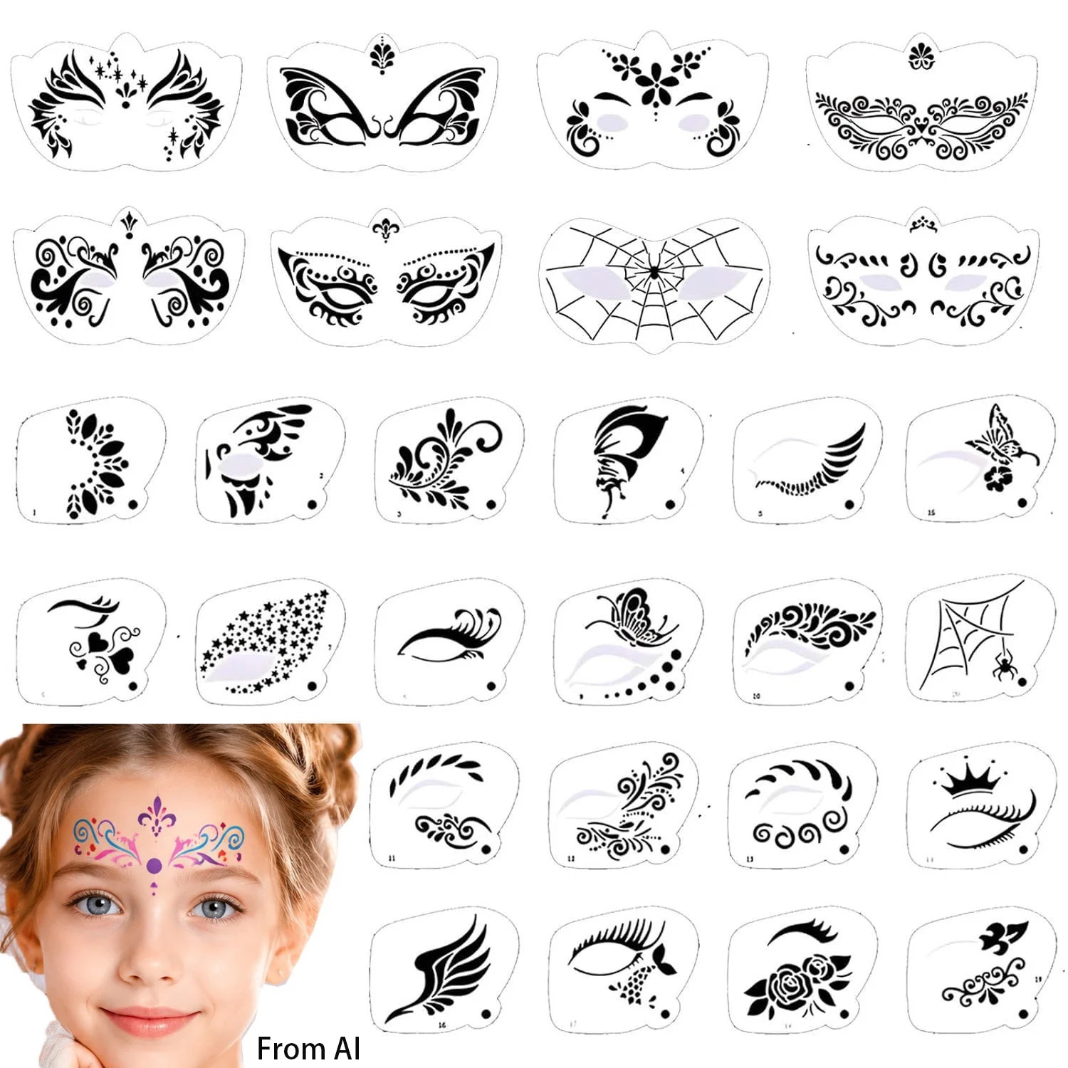Face Paint Stencils Kits Happon 28 Pcs Face Painting Stencils Reusable Face Tattoo Painting Templates Body Makeup Painting Templates Kids Face Painti