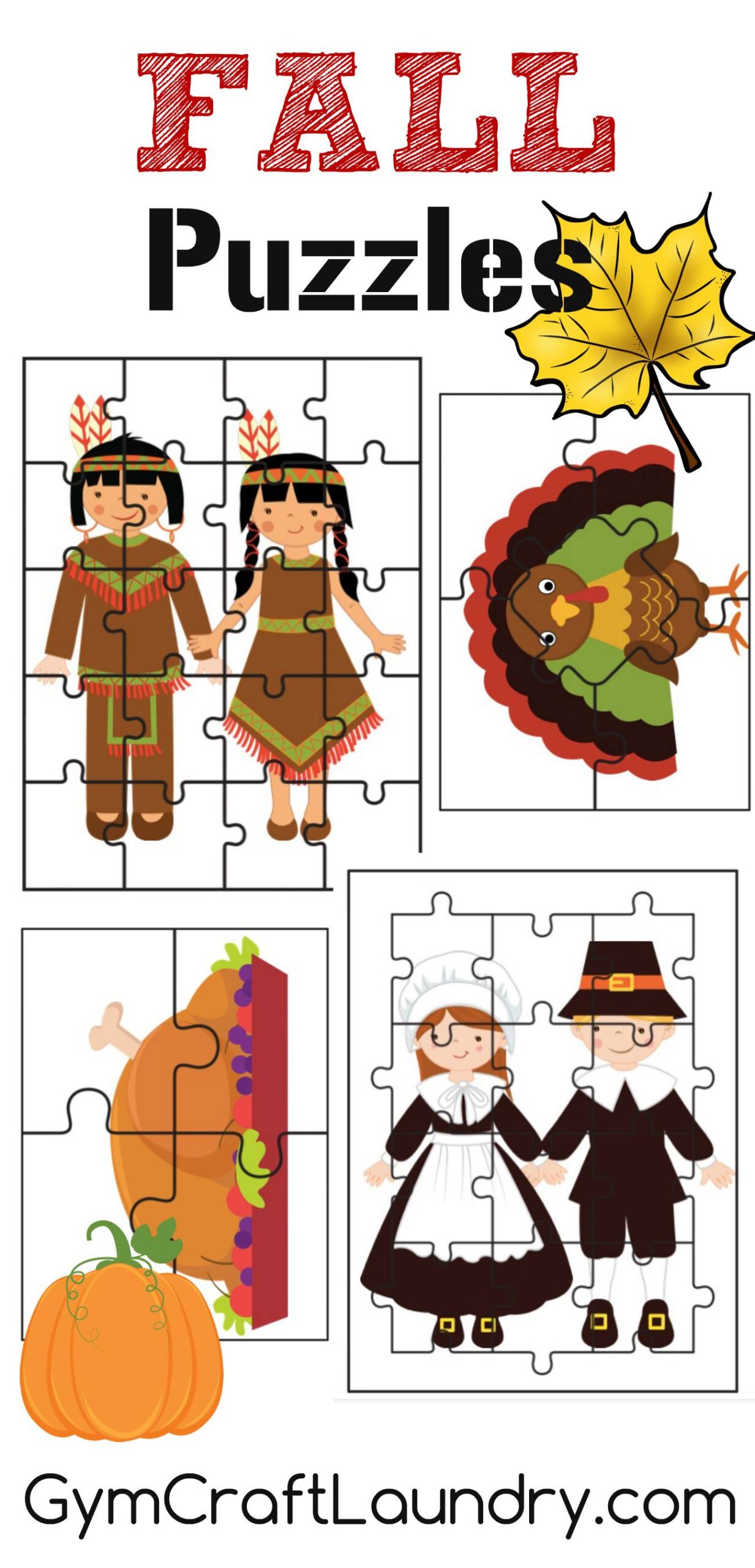 Fall Thanksgiving Puzzle Activities Printables