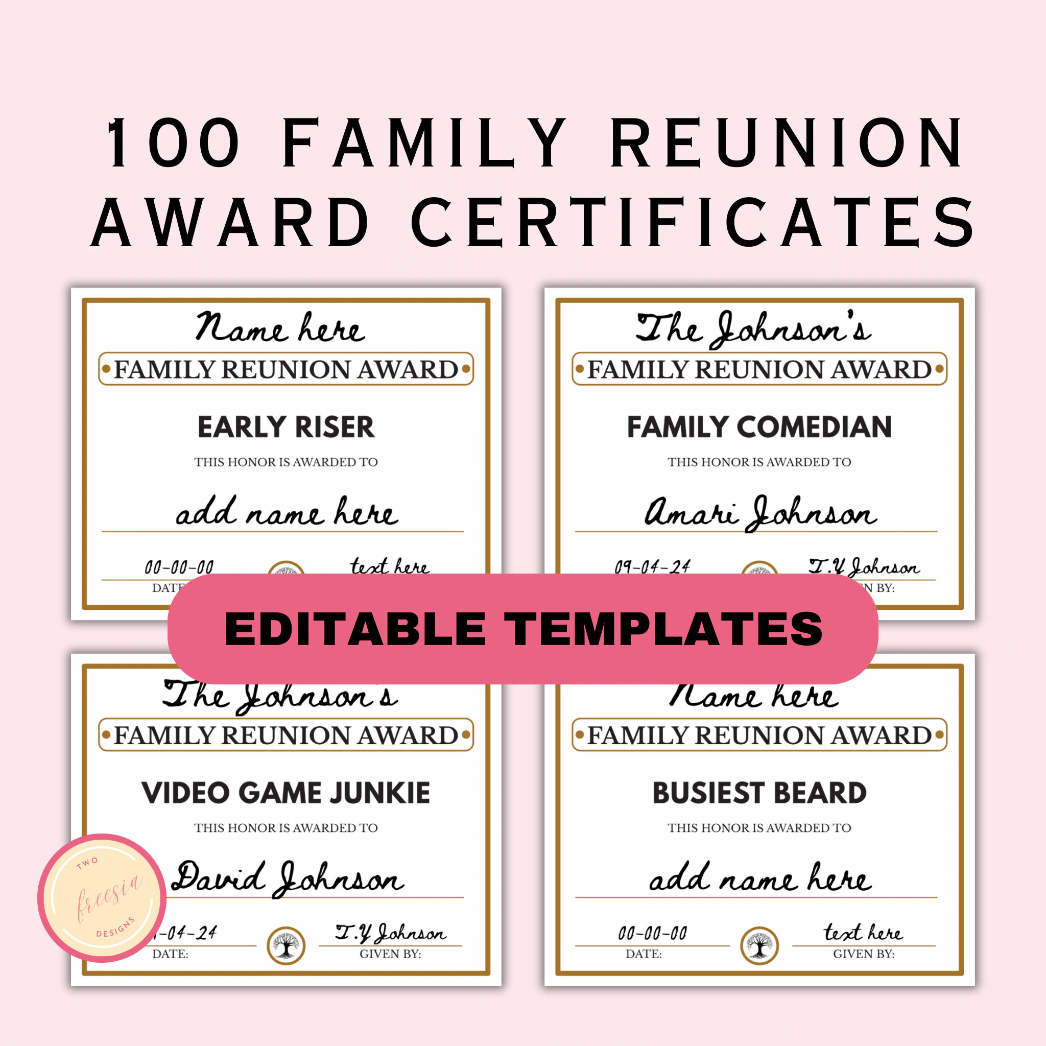 free family reunion award certificate printables