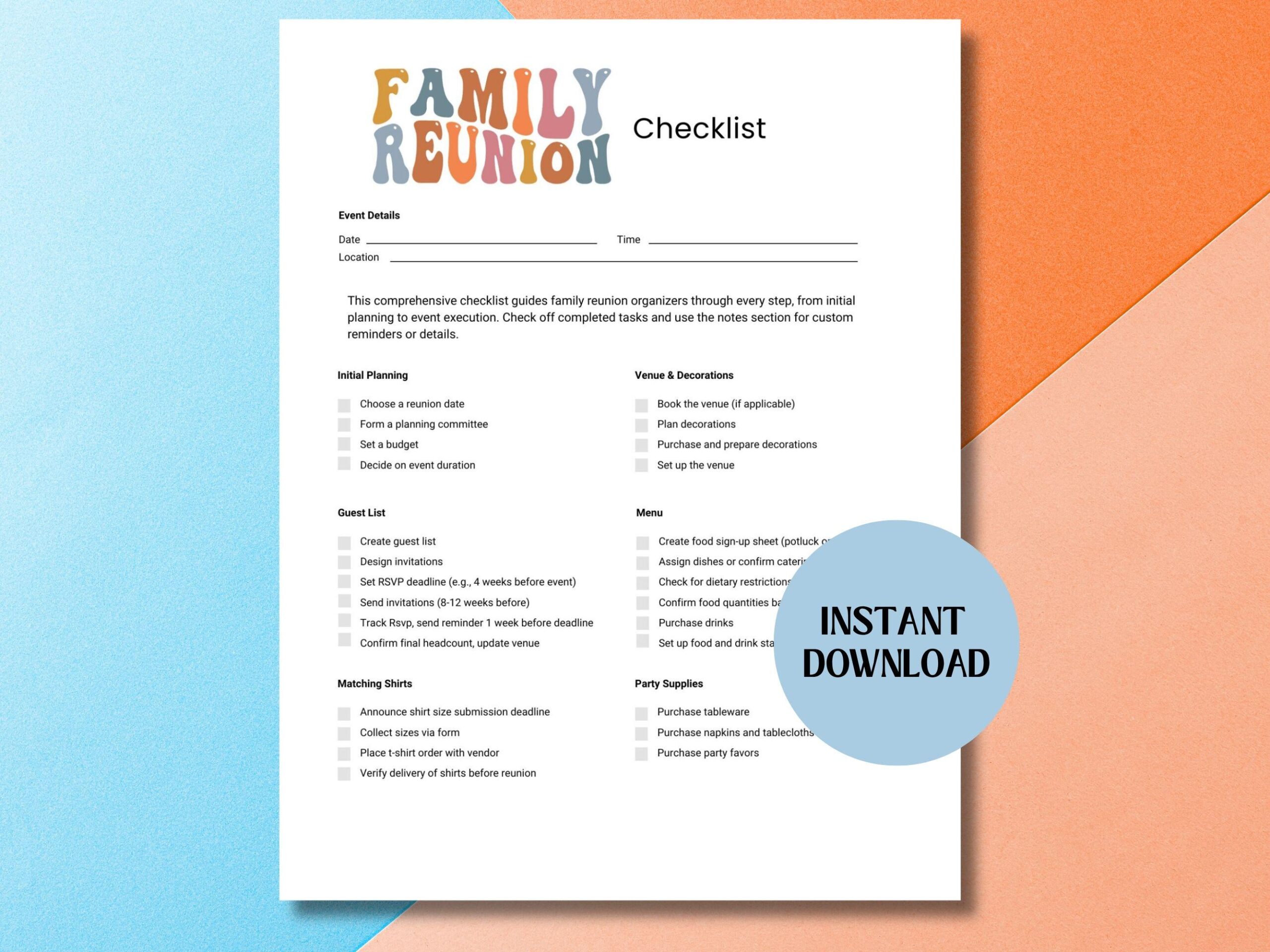 Family Reunion Checklist Printable