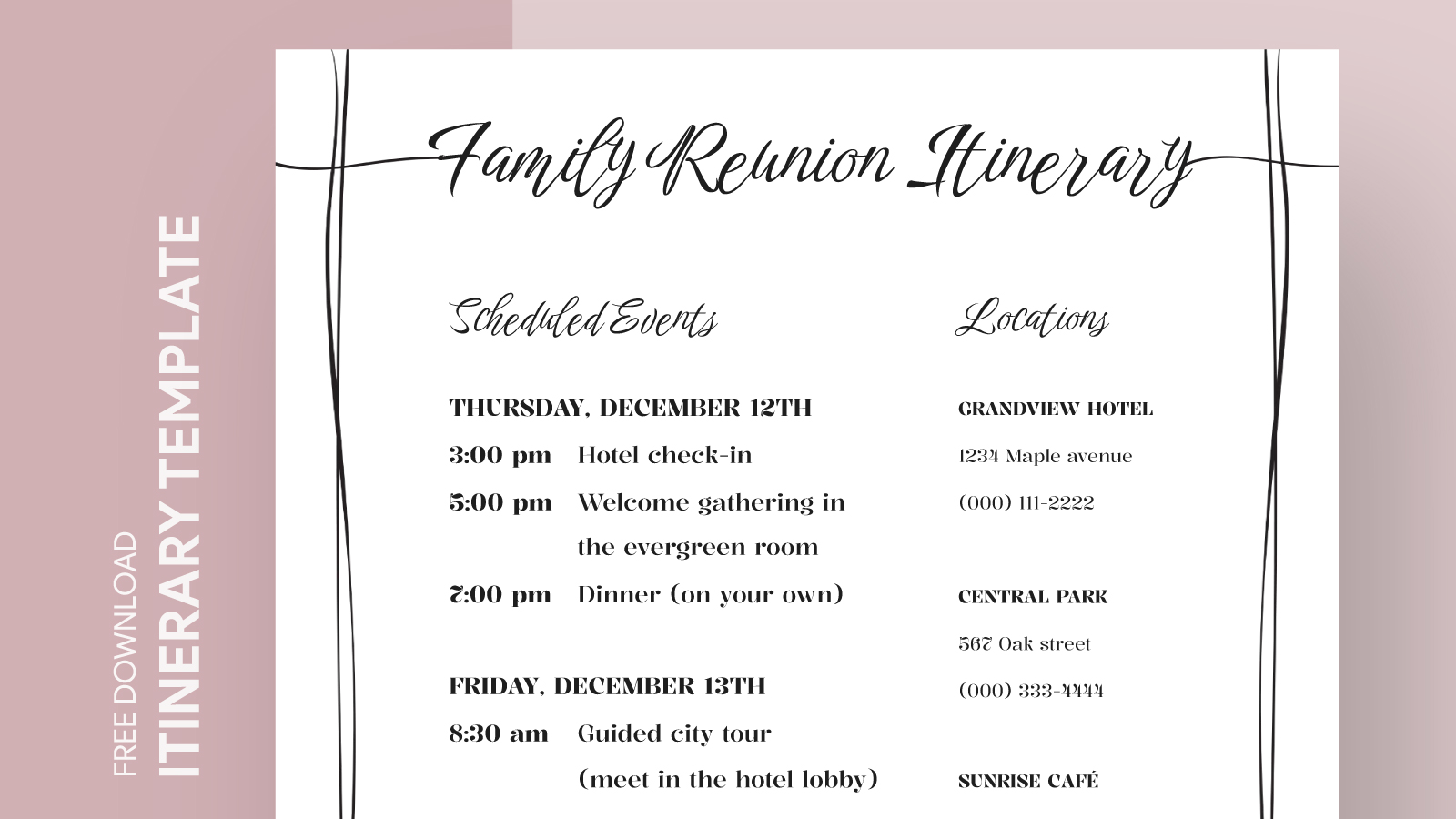 Family Reunion Itinerary Free Google Docs Template
