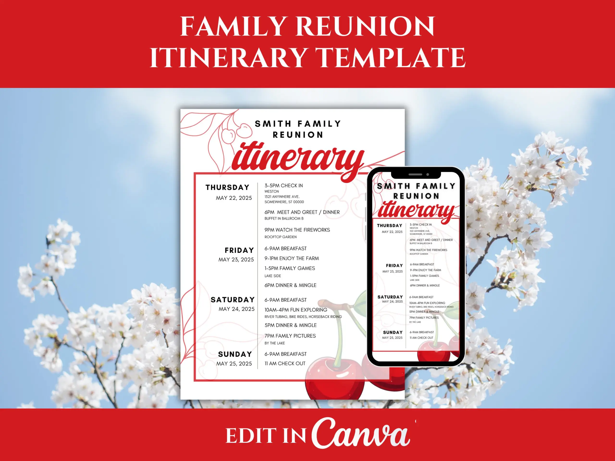 Family Reunion Itinerary Template For