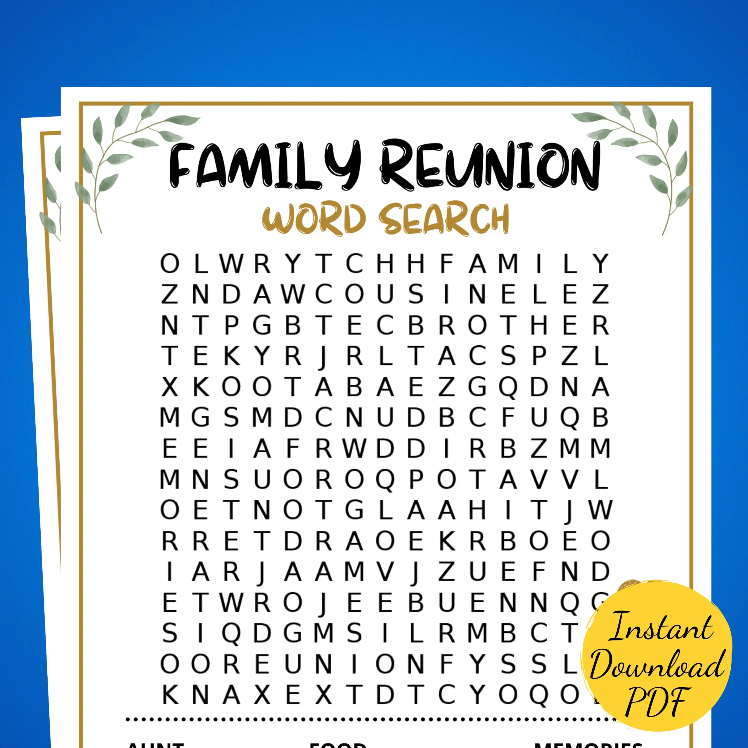 Family Reunion Word Search Game