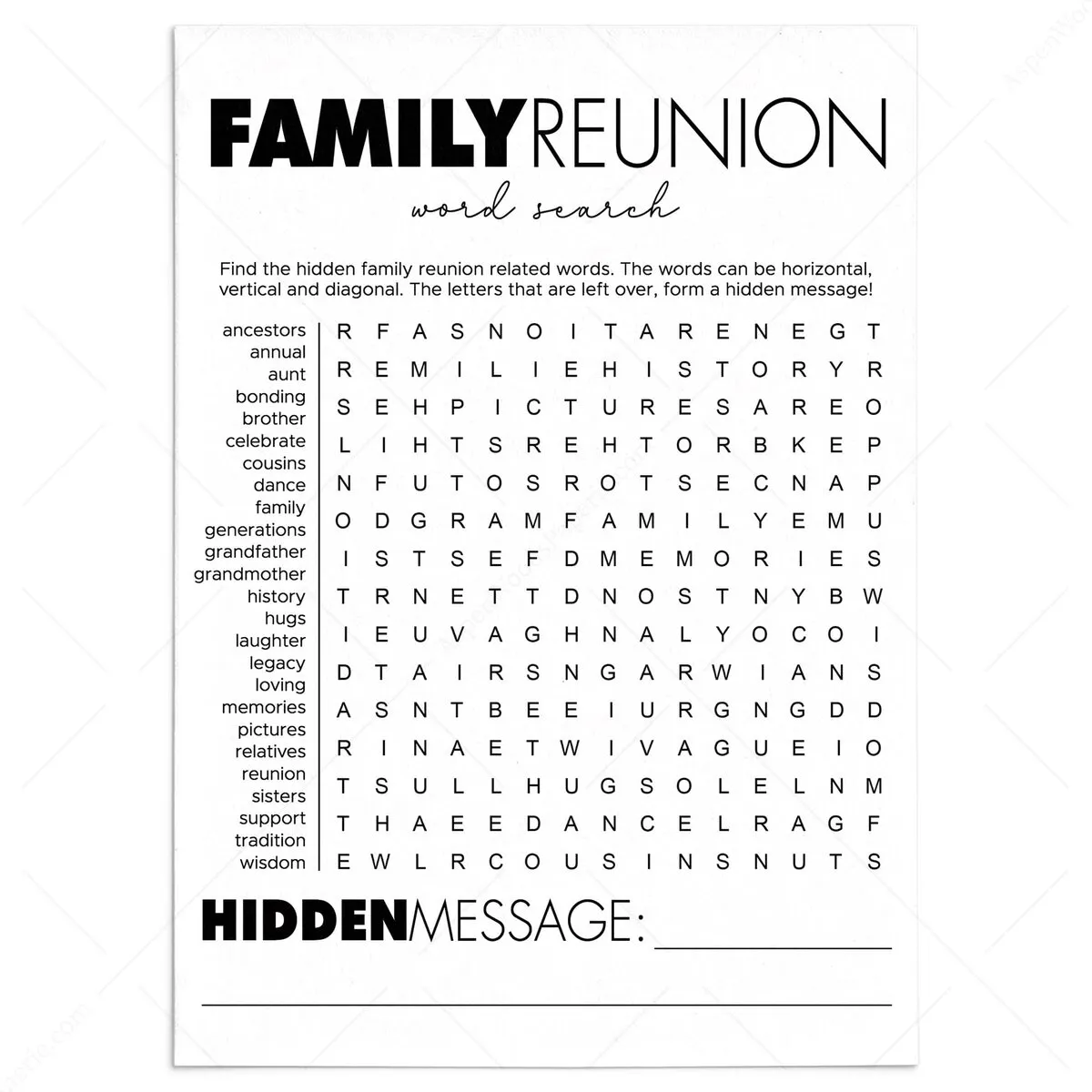 Family Word Search Printable For Family Gathering