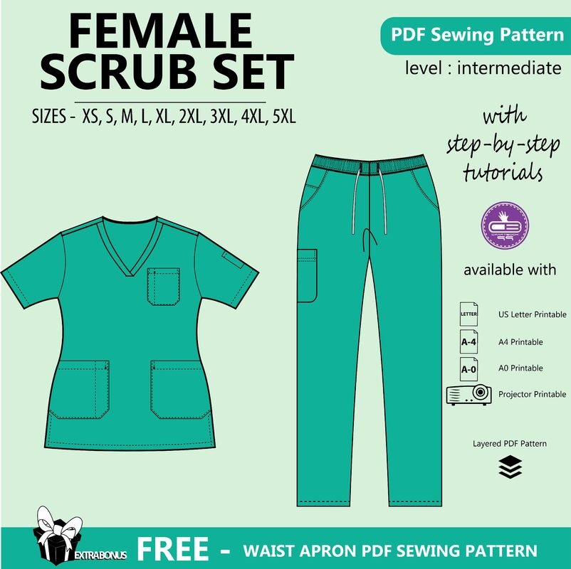 Female Scrub Set Pdf Sewing Pattern Nursing Scrubs Sewing Medical Tunic