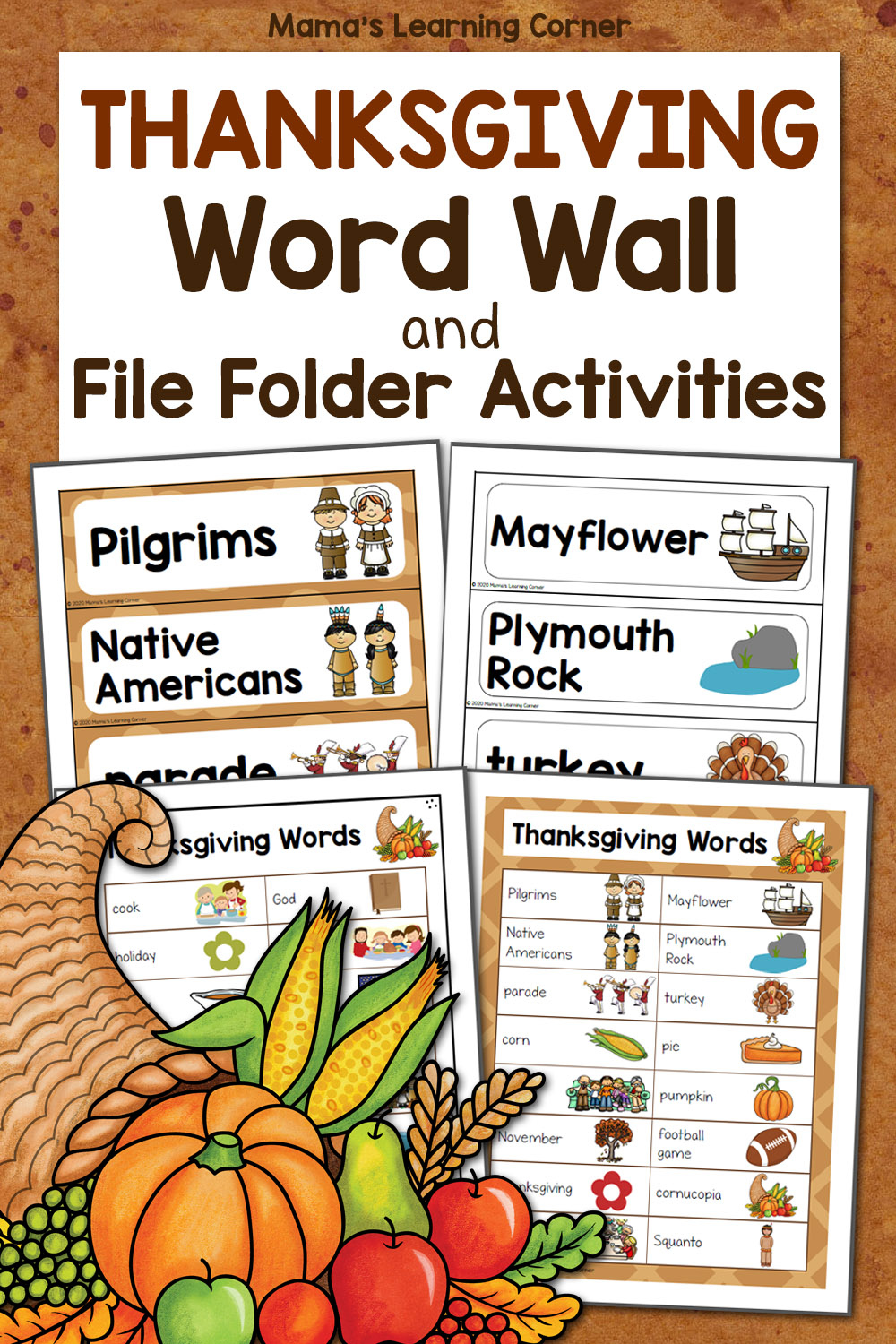 File Folder Word Wall Thanksgiving