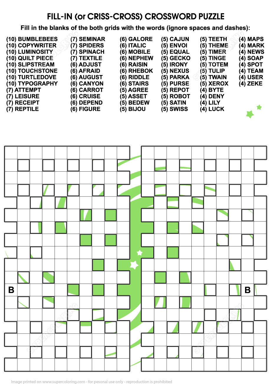 Fill In Crossword Criss Cross Puzzle