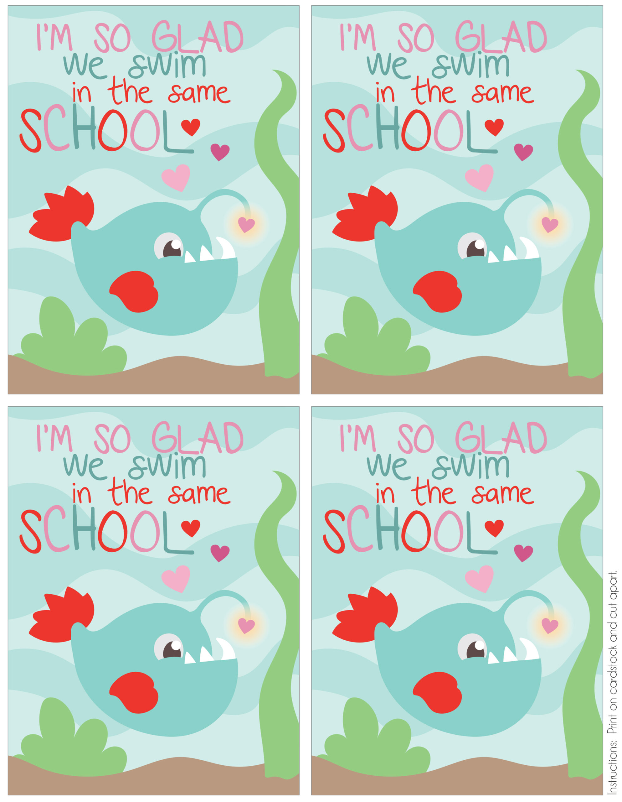 Fish School Printable Valentine Card