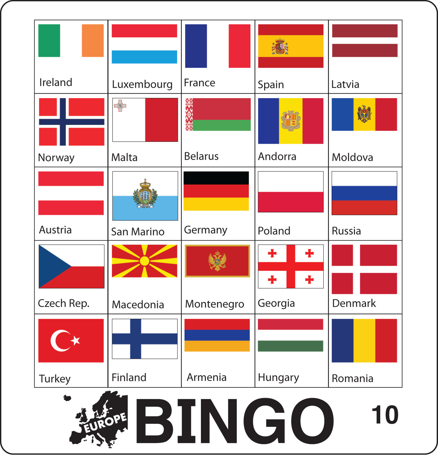 Flags Of The World Bingo Europe Esl Ell Newcomer Game