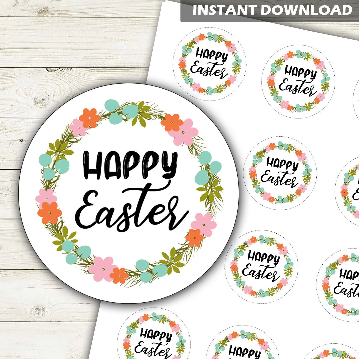 Floral Happy Easter Stickers Printable