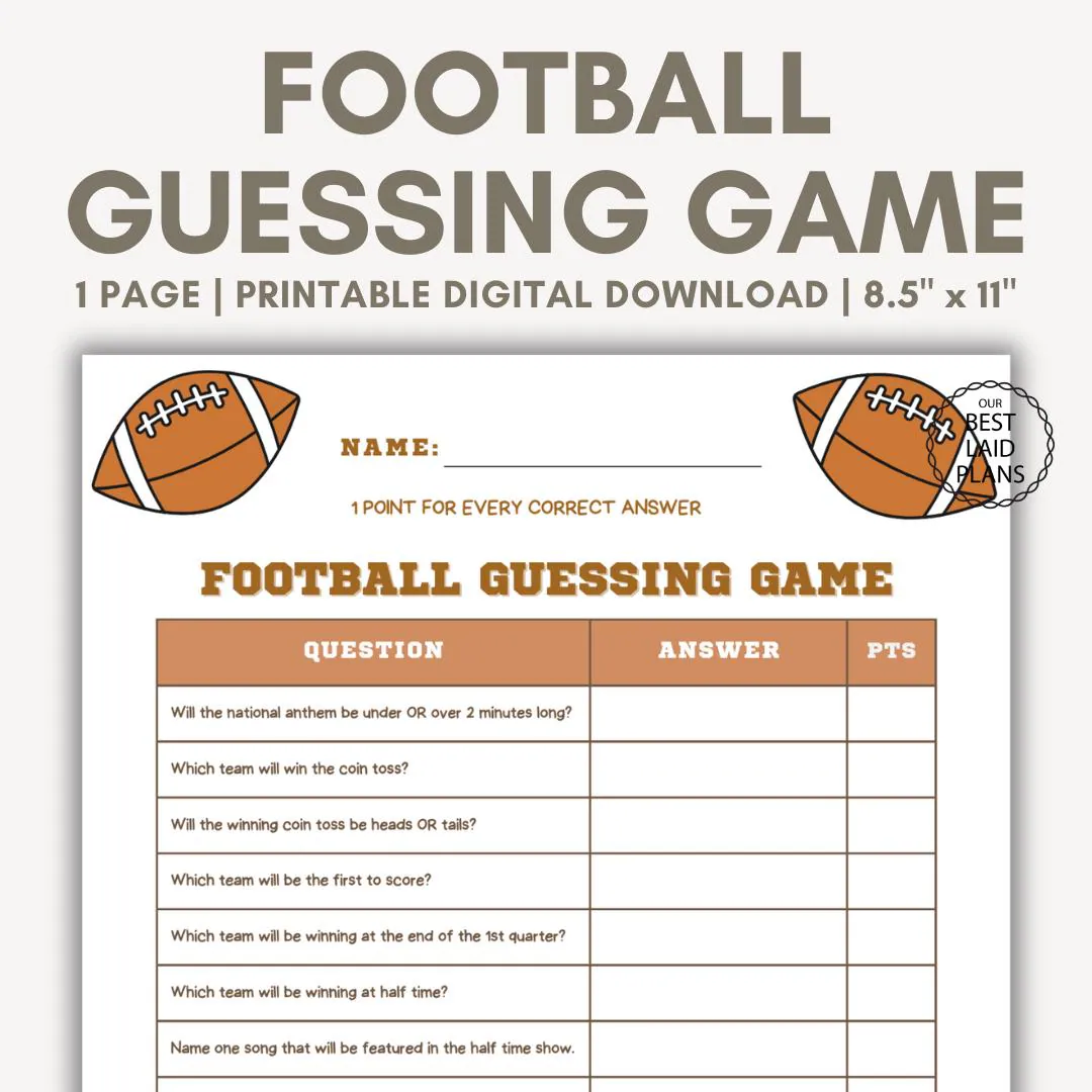 Football Guessing Game Printable Pdf