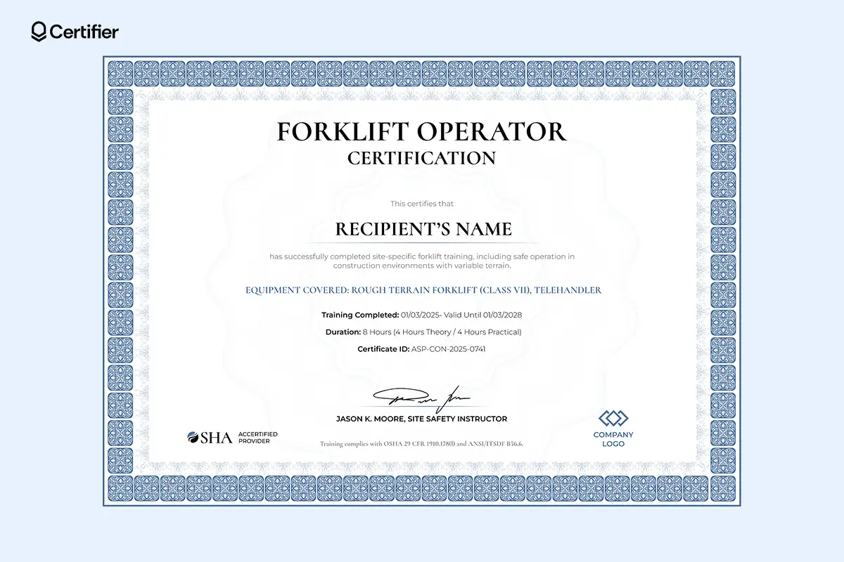 Forklift Certificate Templates