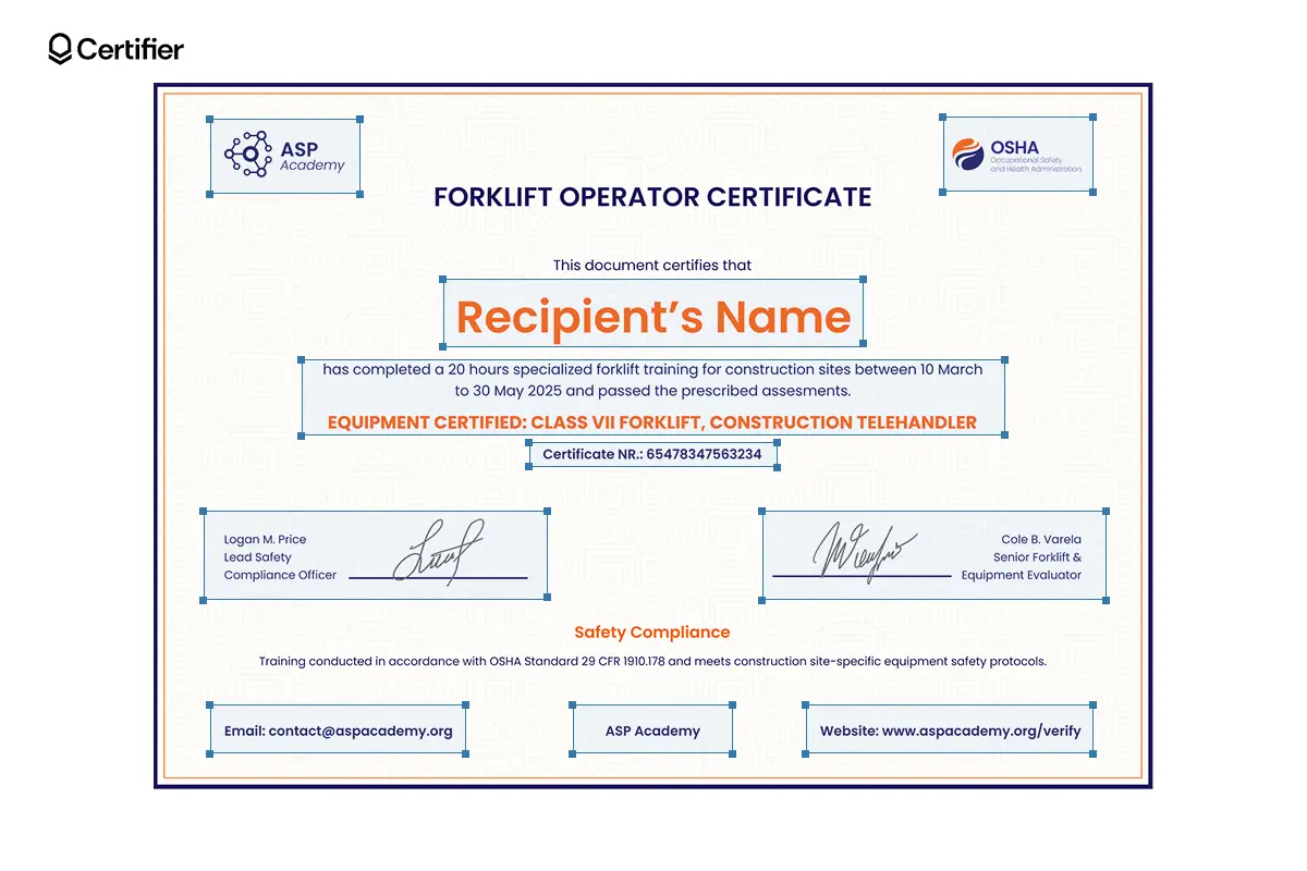 Forklift Certificate Templates