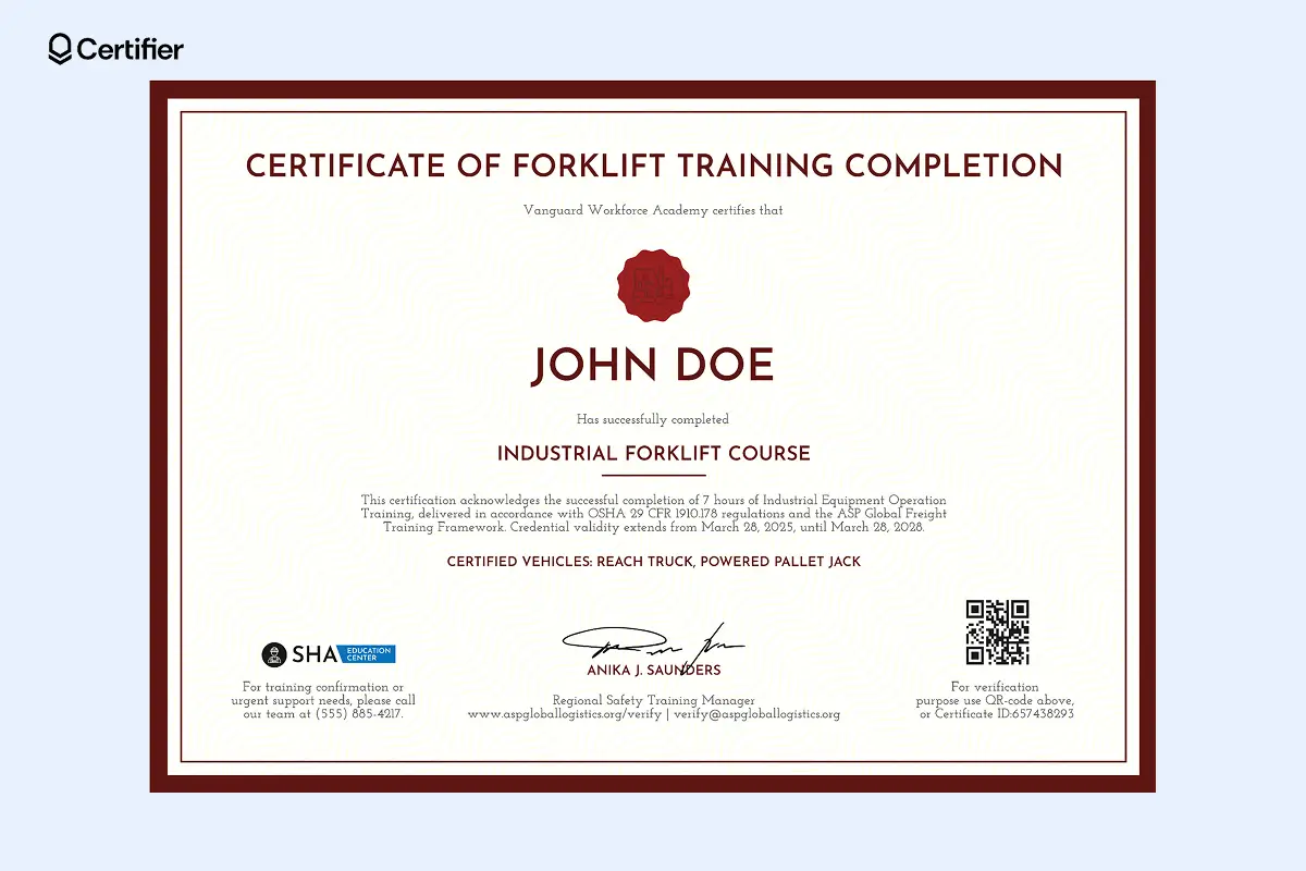 free printable forklift license template