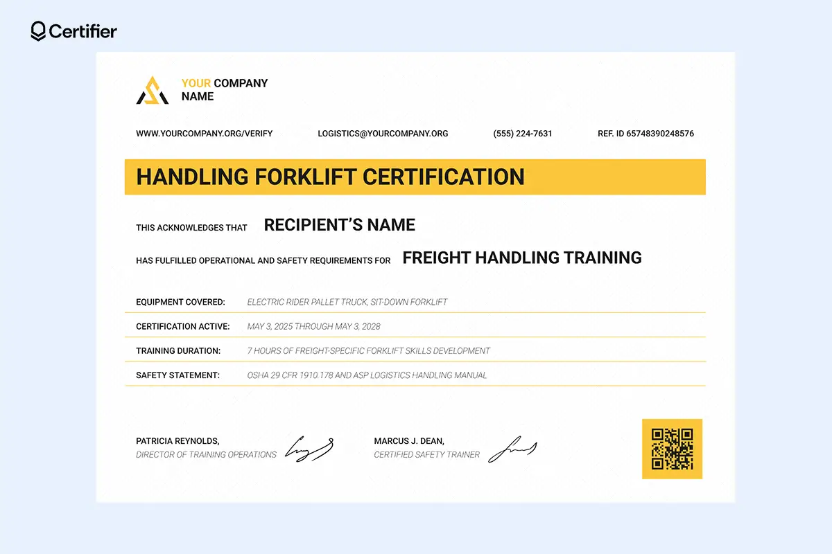 Forklift Certificate Templates