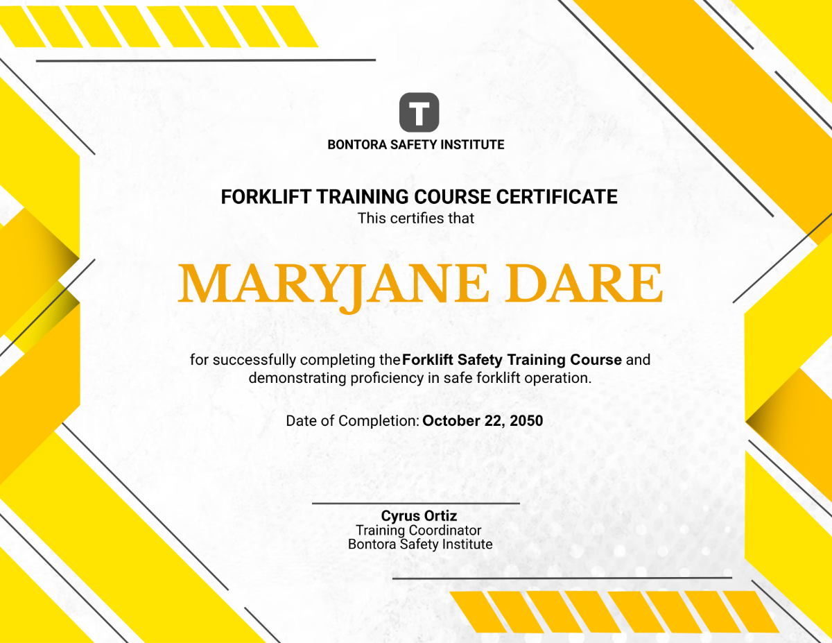 Forklift Training Course Certificate