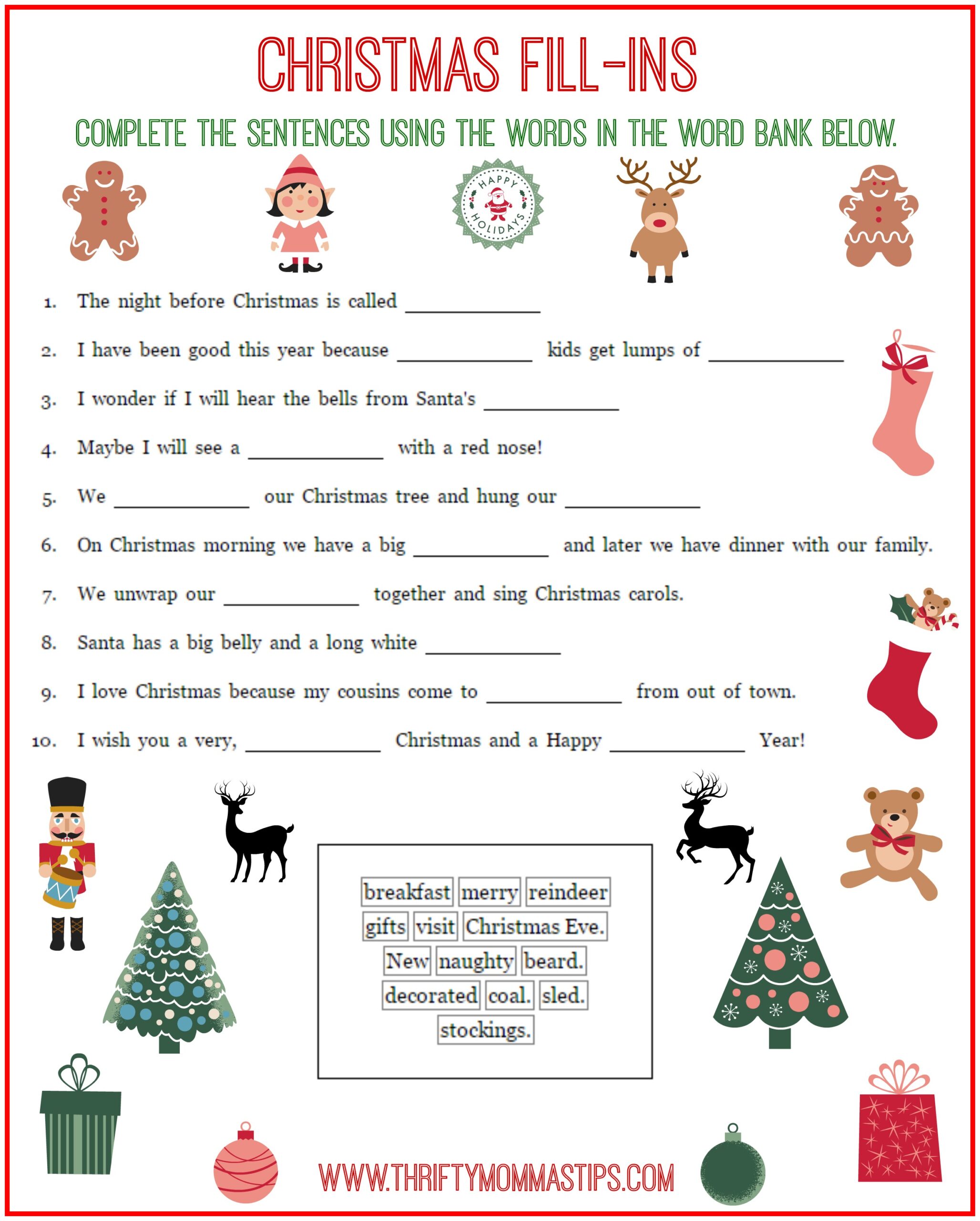 Free Christmas Fill Ins Printable