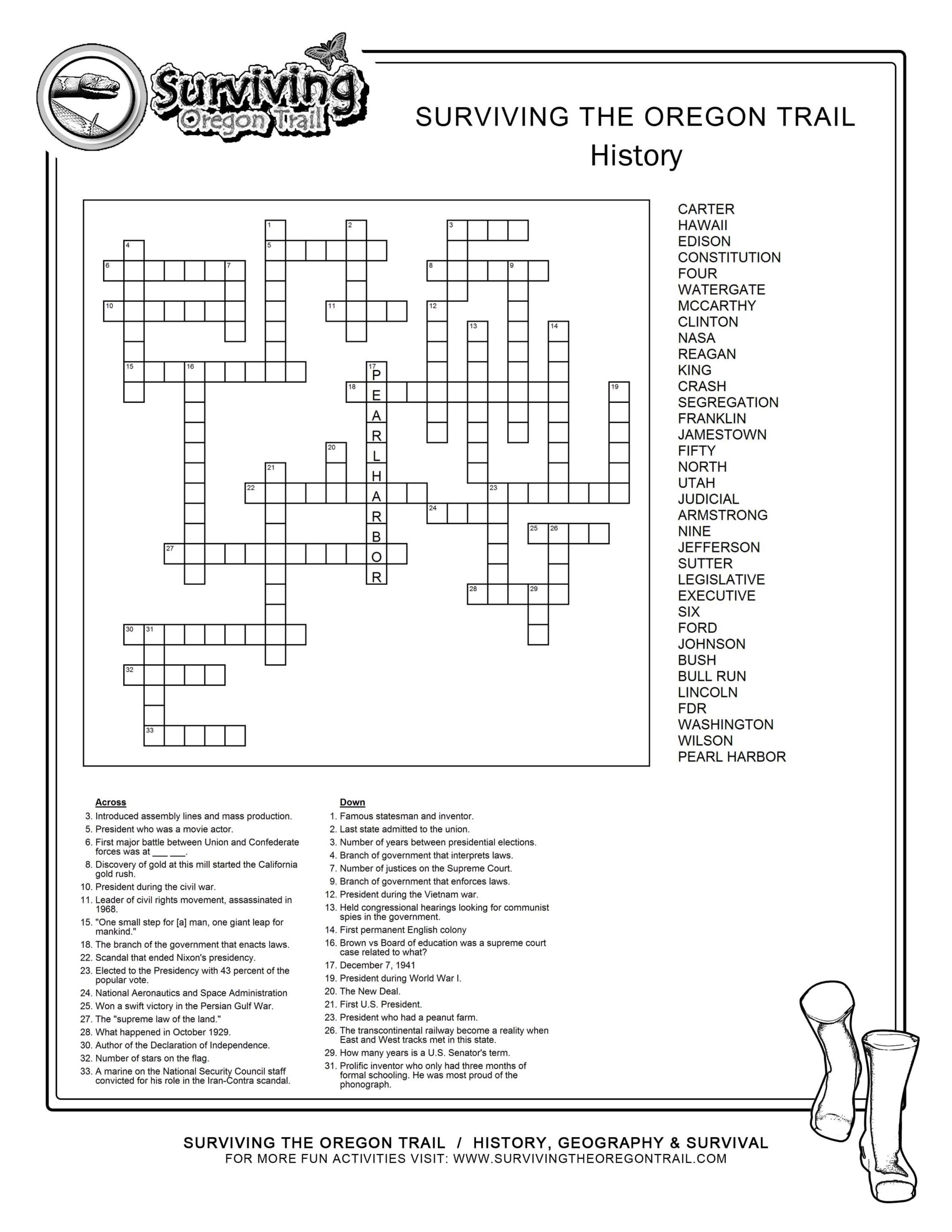 Free Crosswords Puzzle History Hard 2 Includes Answer Sheet Surviving The O 498492252512525697