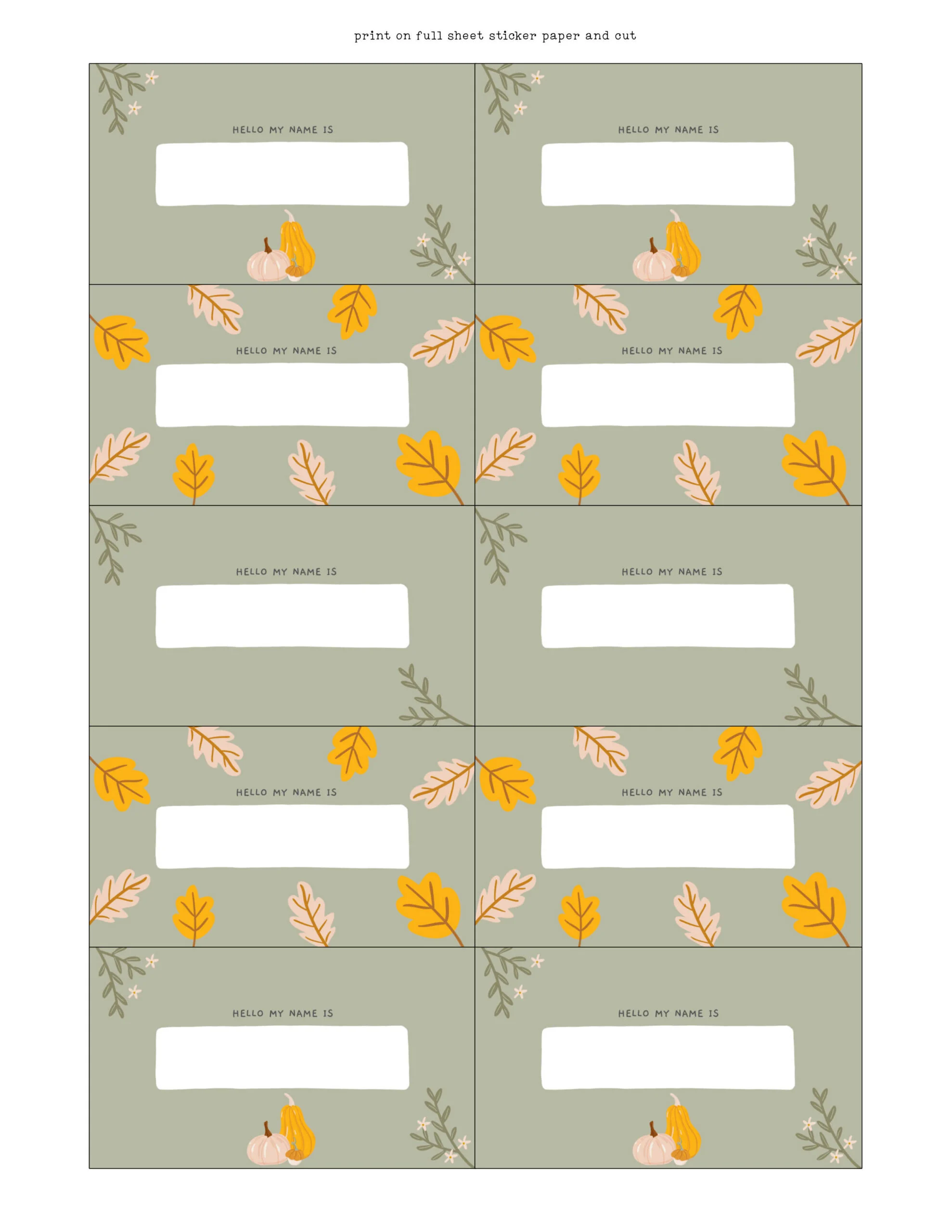 Free Fall Printable Name Tags